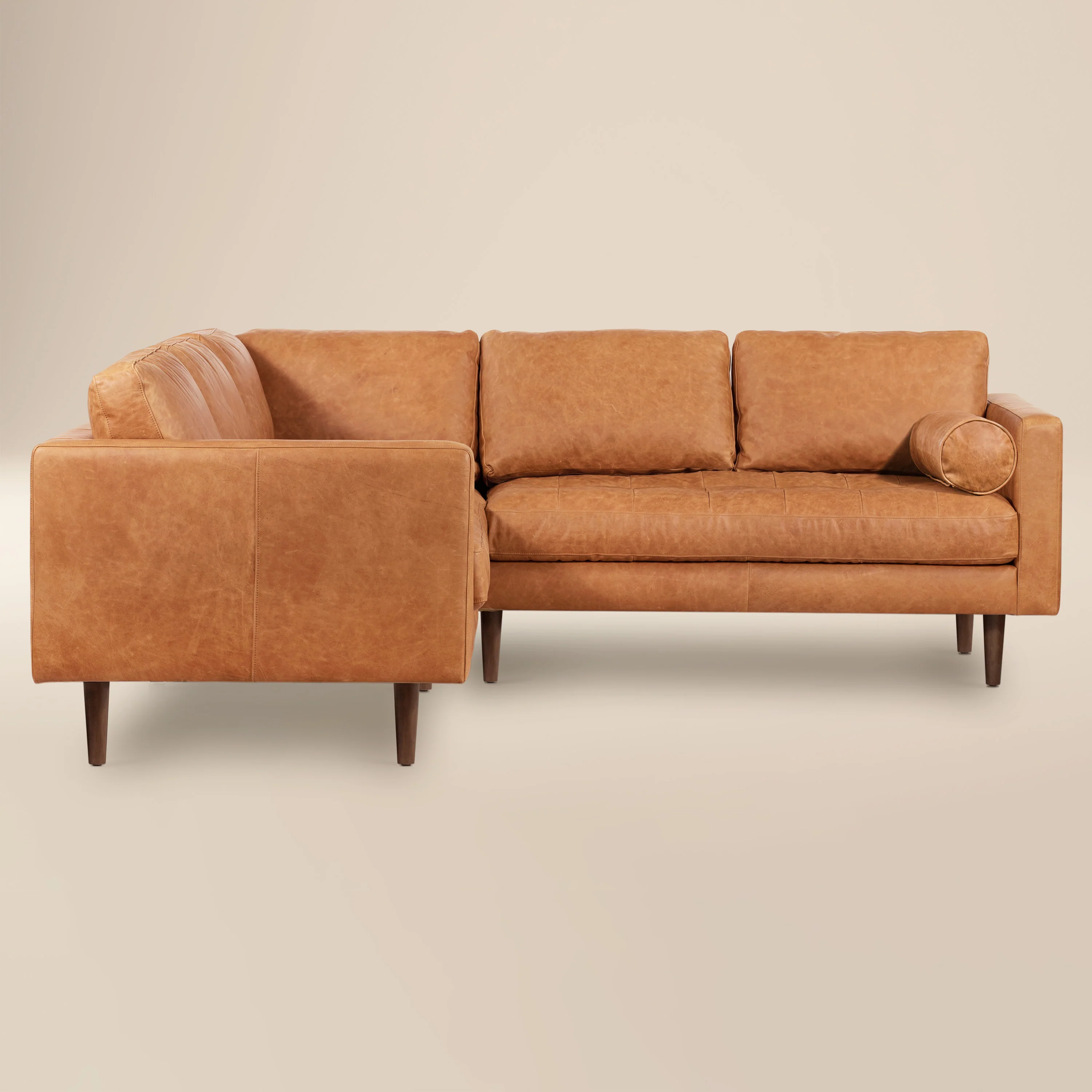 Napa 98" Leather L-Shaped Corner Sectional Sofa | Cognac Tan