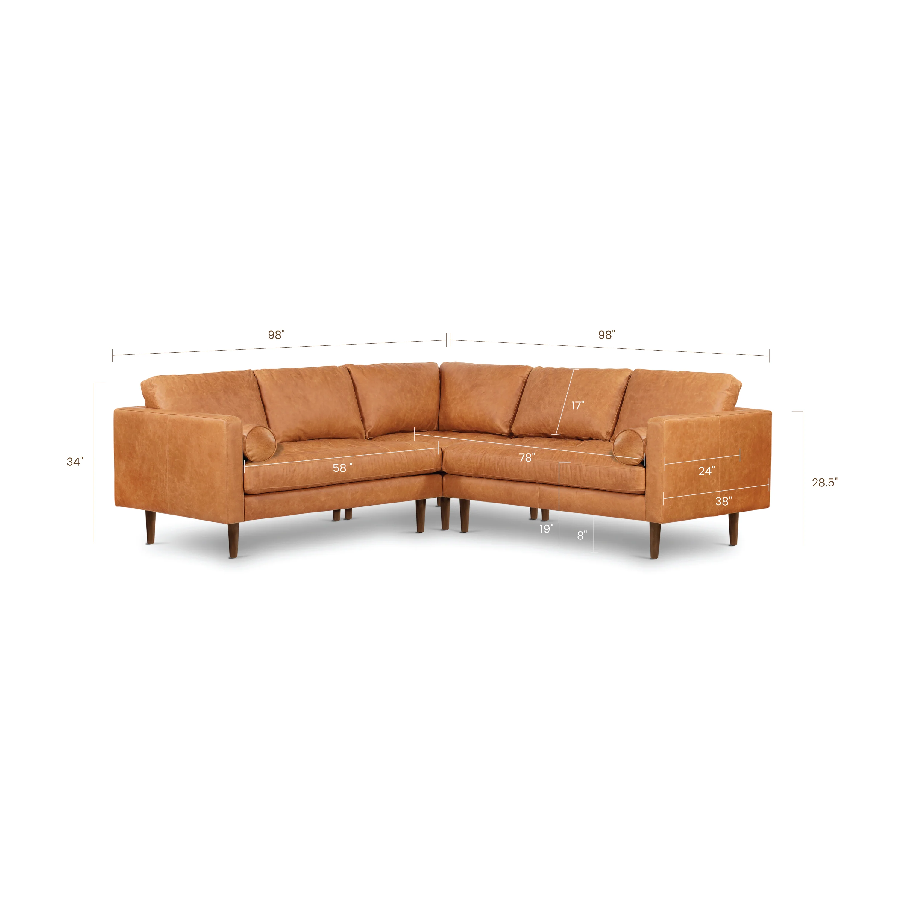 Napa 98" Leather L-Shaped Corner Sectional Sofa | Cognac Tan - Image 12