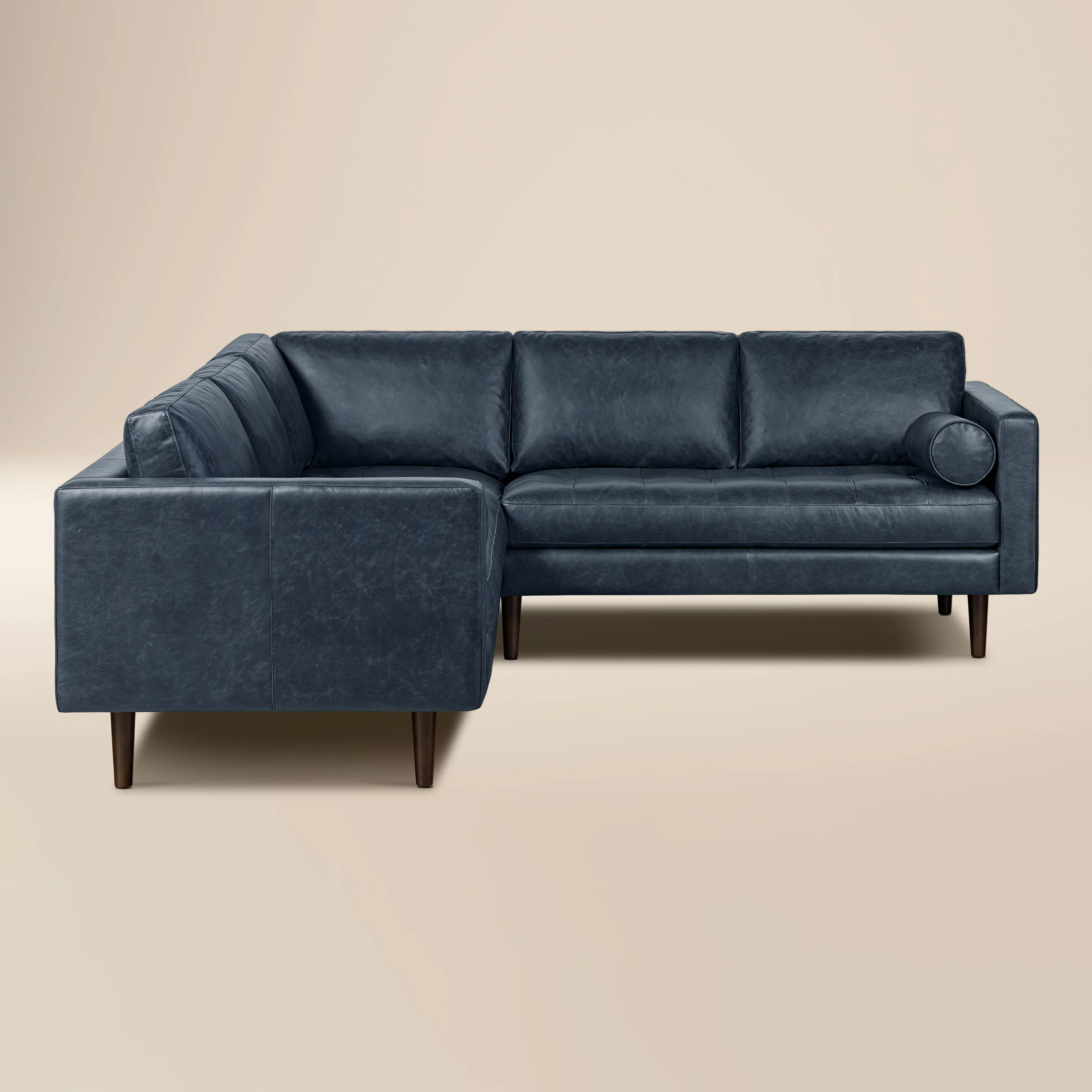 Napa 98" Leather L-Shaped Corner Sectional Sofa | Nightfall Blue
