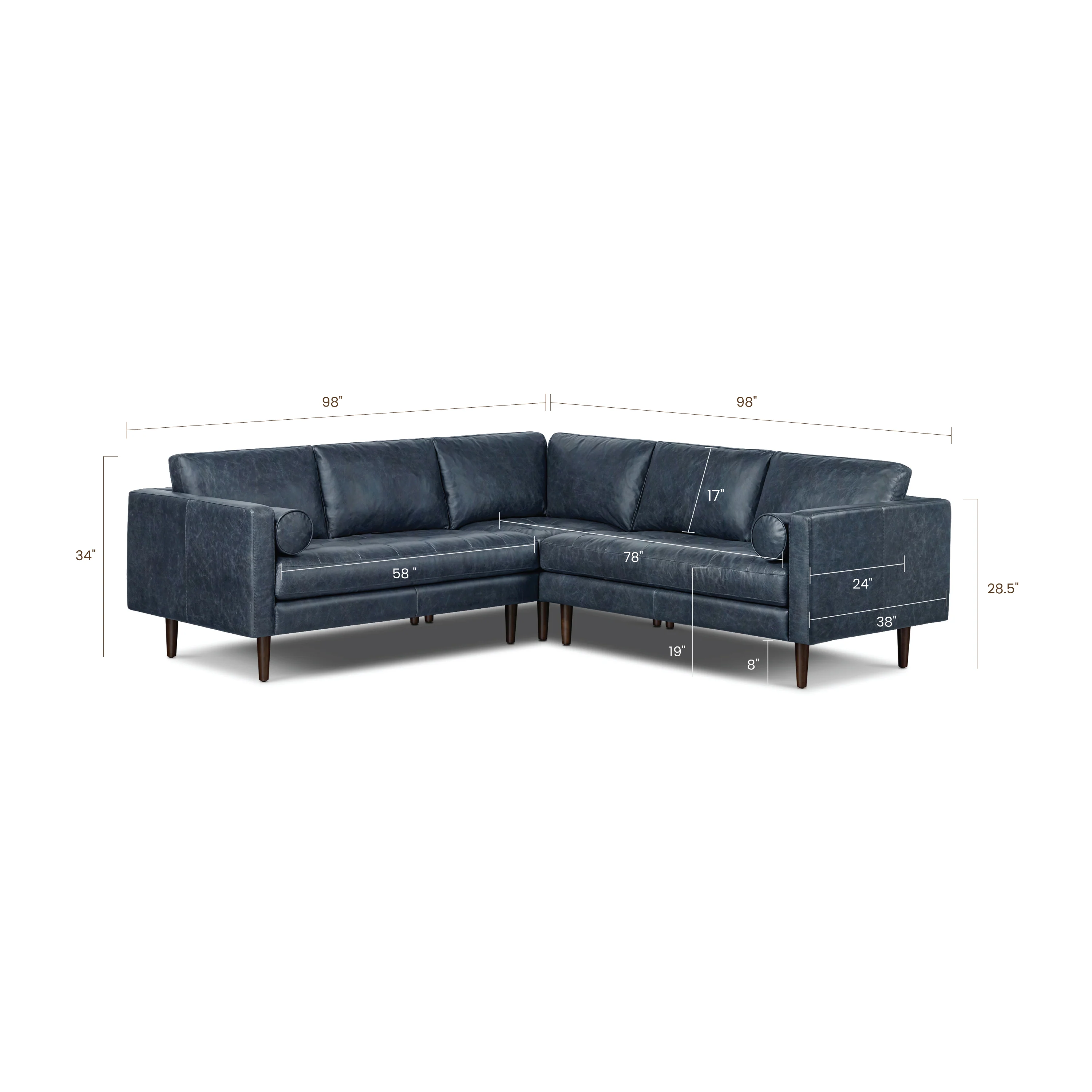 Napa 98" Leather L-Shaped Corner Sectional Sofa | Nightfall Blue - Image 13