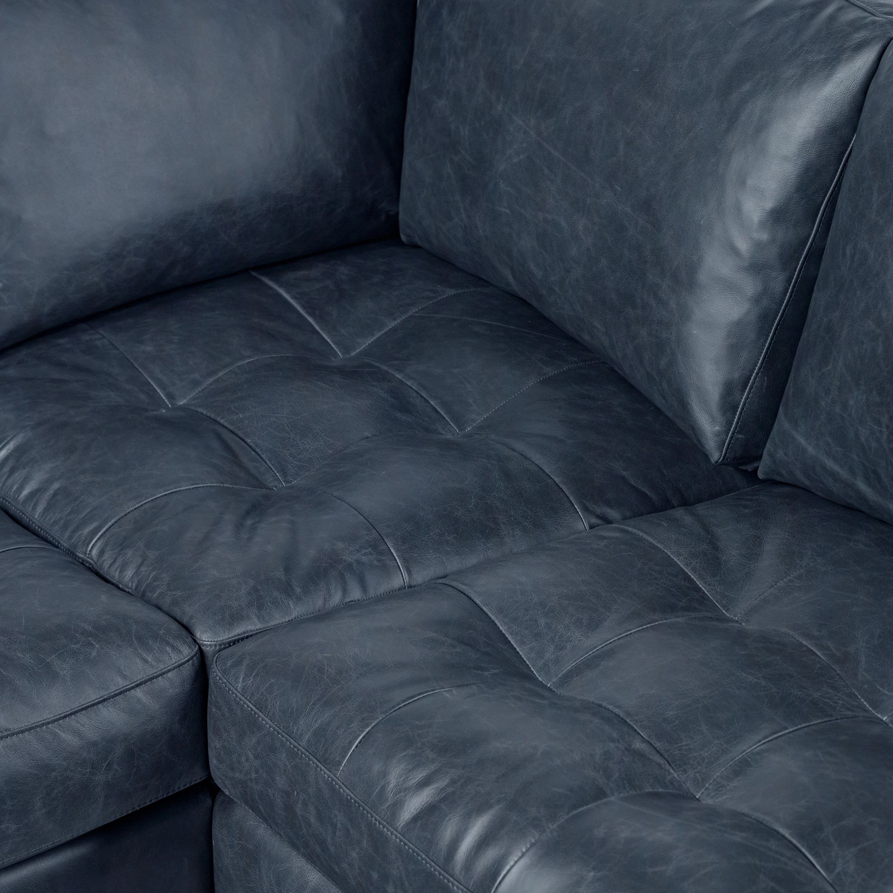 Napa 98" Leather L-Shaped Corner Sectional Sofa | Nightfall Blue - Image 6