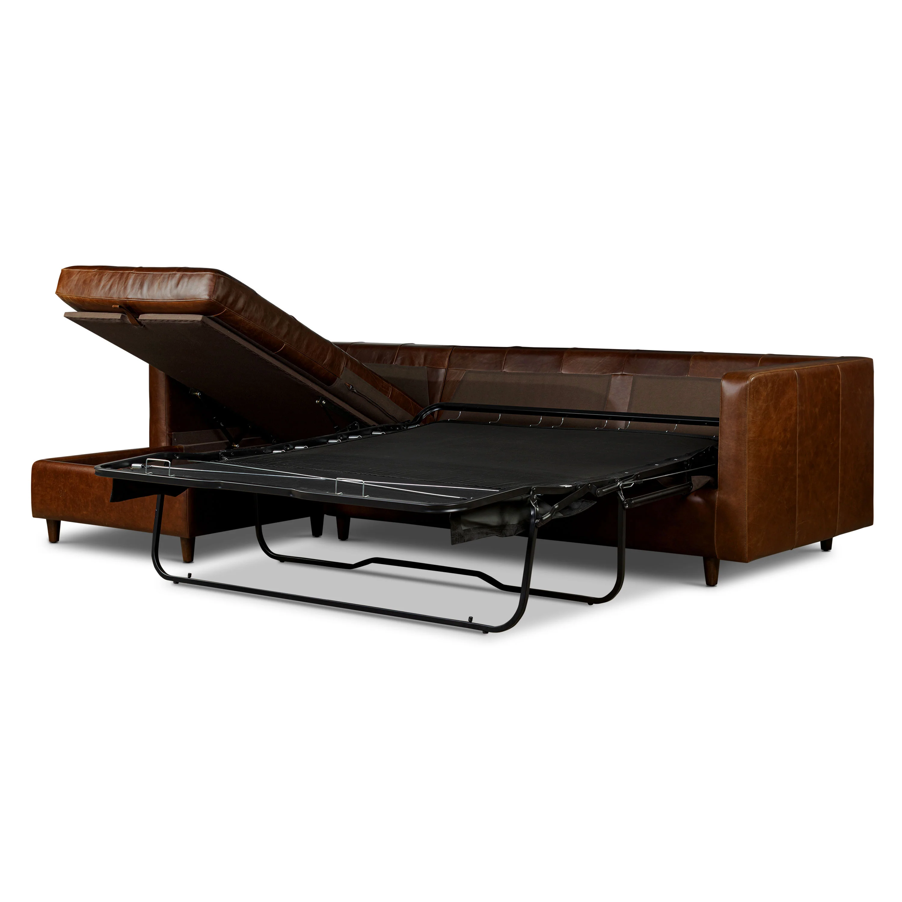 Napa 113.5" Leather Left-Facing Pull-Out Sleeper Sectional Sofa | Oscuro Brown - Image 10
