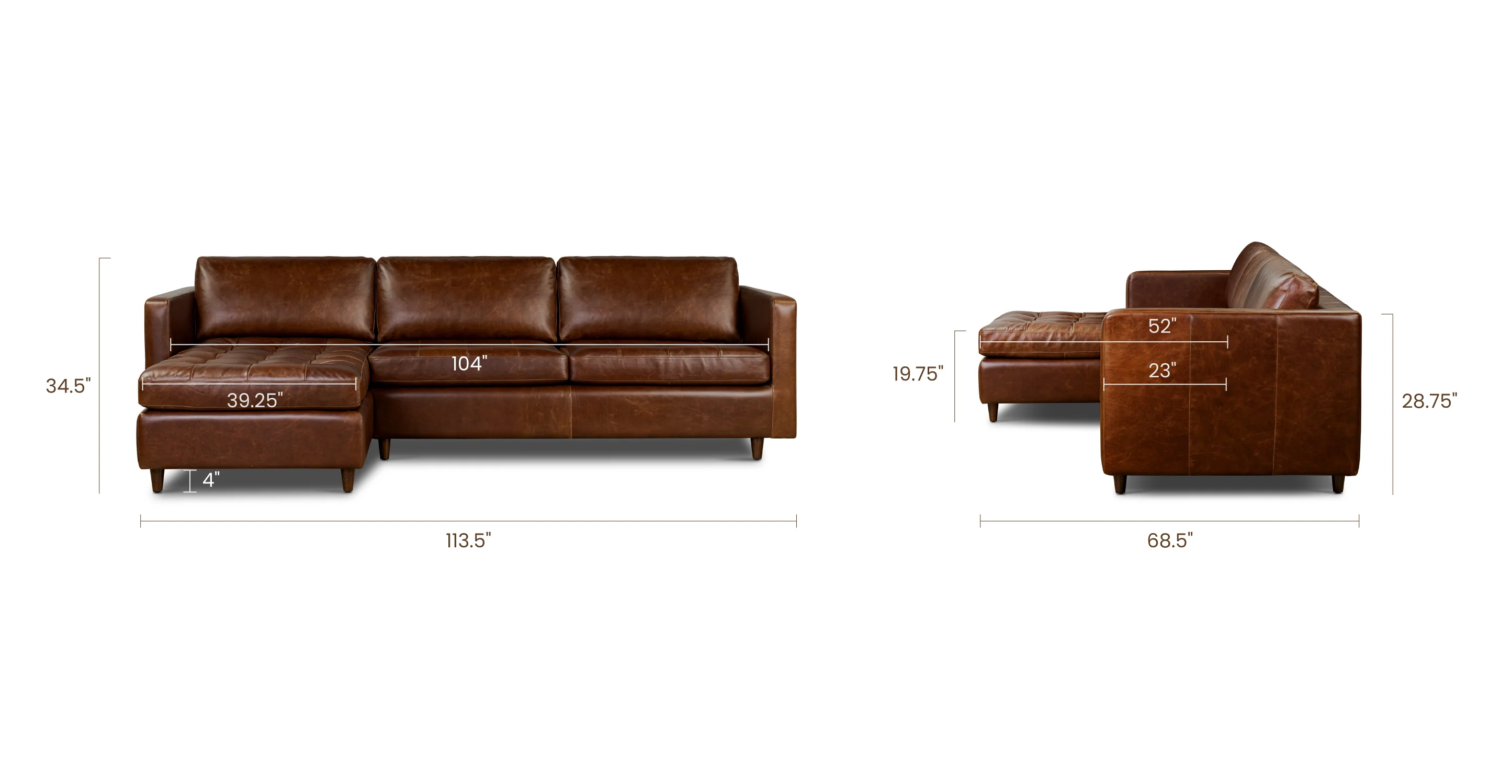 Napa 113.5" Leather Left-Facing Pull-Out Sleeper Sectional Sofa | Oscuro Brown - Image 24