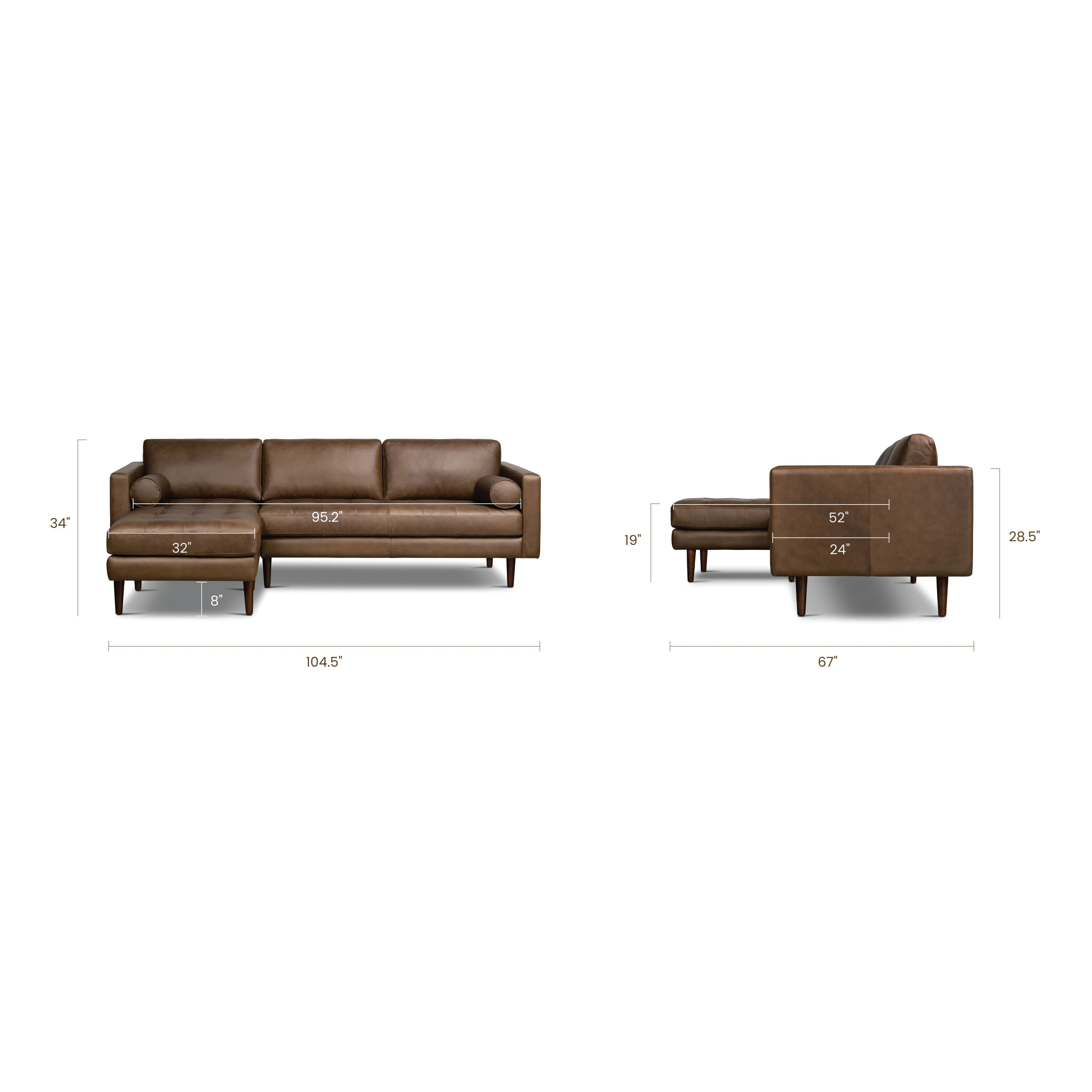 Napa 104.5" Leather Left-Facing Sectional Sofa | Cocoa Brown - Image 15