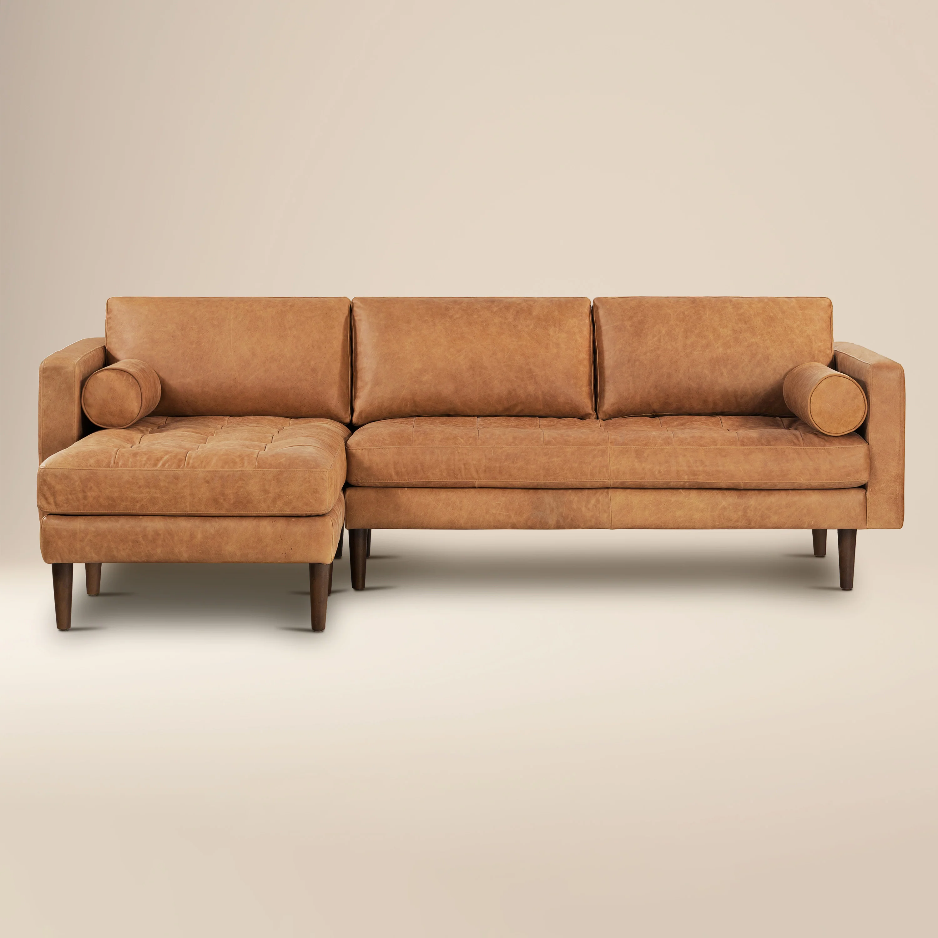Napa 104.5" Leather Left-Facing Sectional Sofa | Cognac Tan
