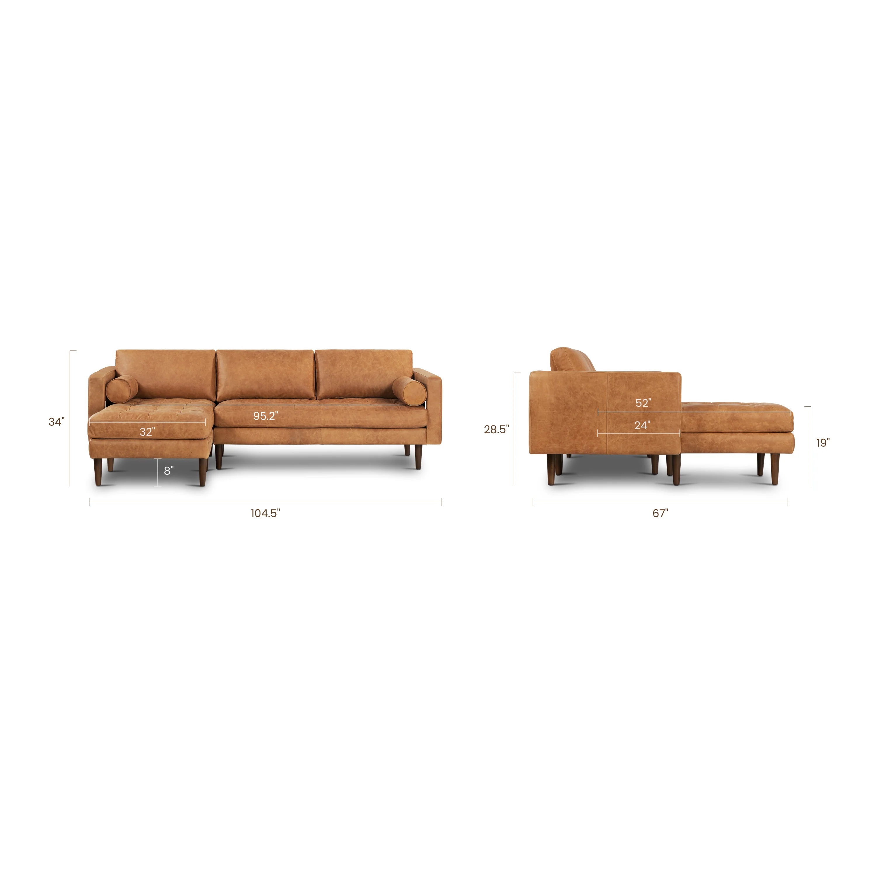Napa 104.5" Leather Left-Facing Sectional Sofa | Cognac Tan - Image 17