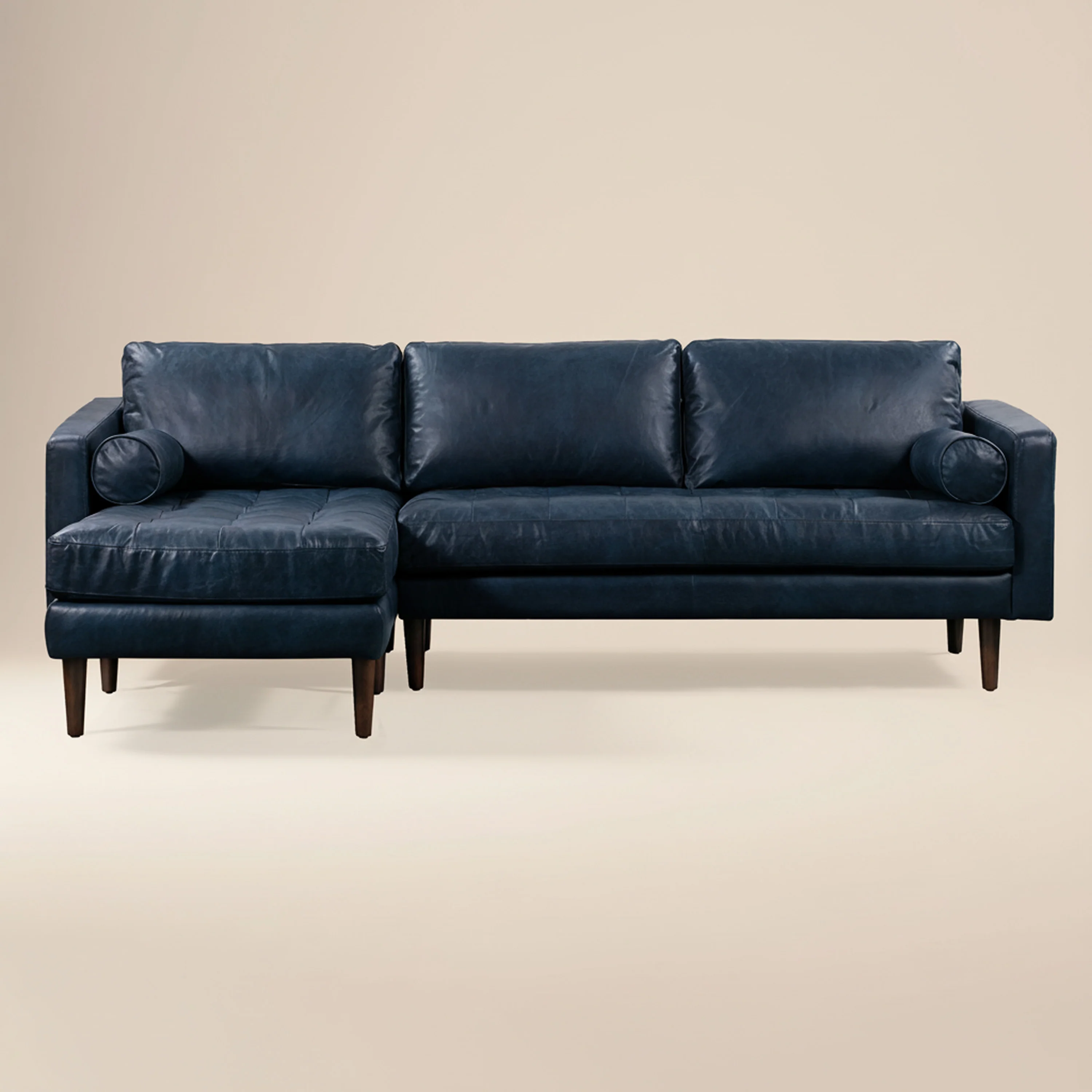 Napa 104.5" Leather Left-Facing Sectional Sofa | Midnight Blue