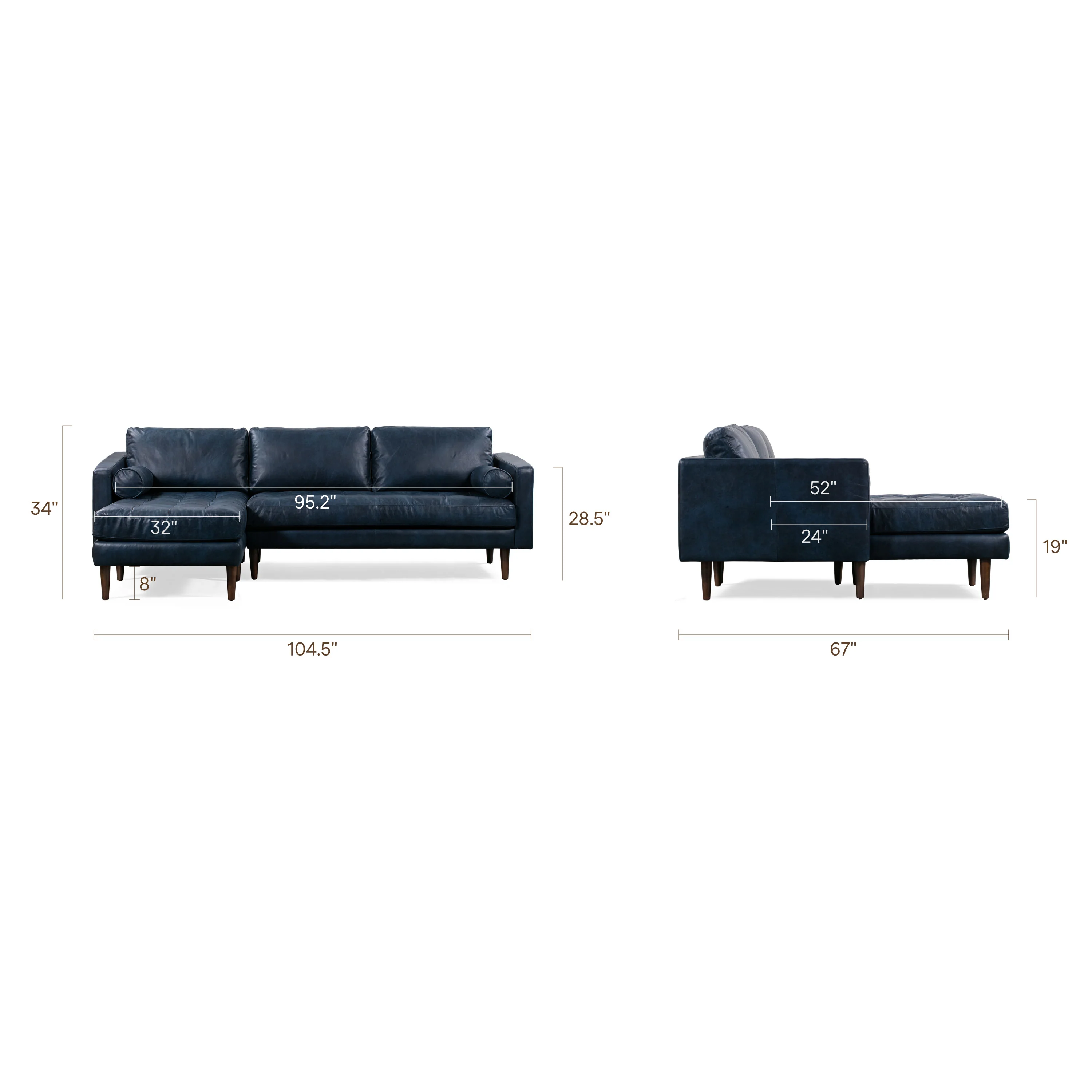 Napa 104.5" Leather Left-Facing Sectional Sofa | Midnight Blue - Image 13