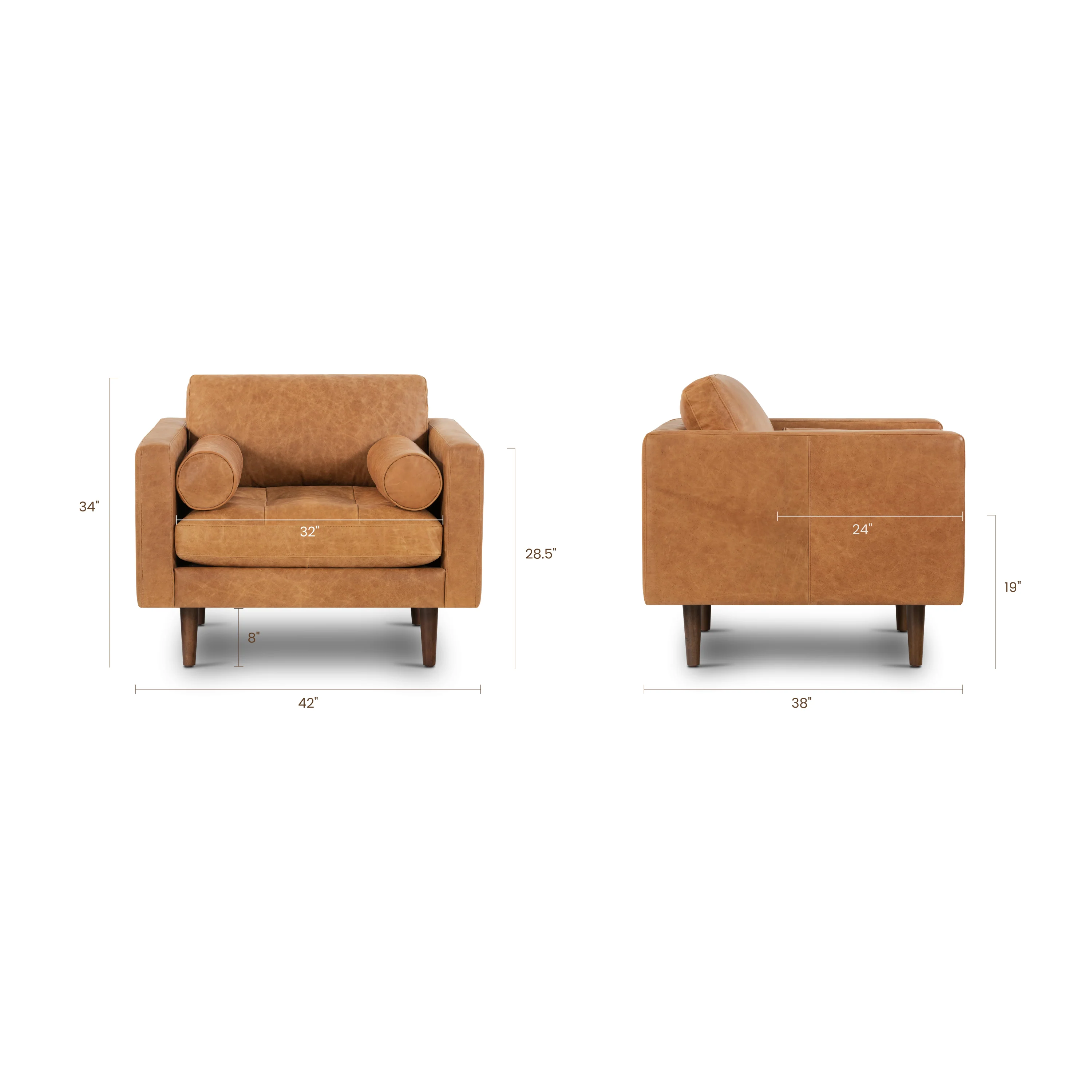 Napa Leather Lounge Chair | Cognac Tan | Set of 2 - Image 13