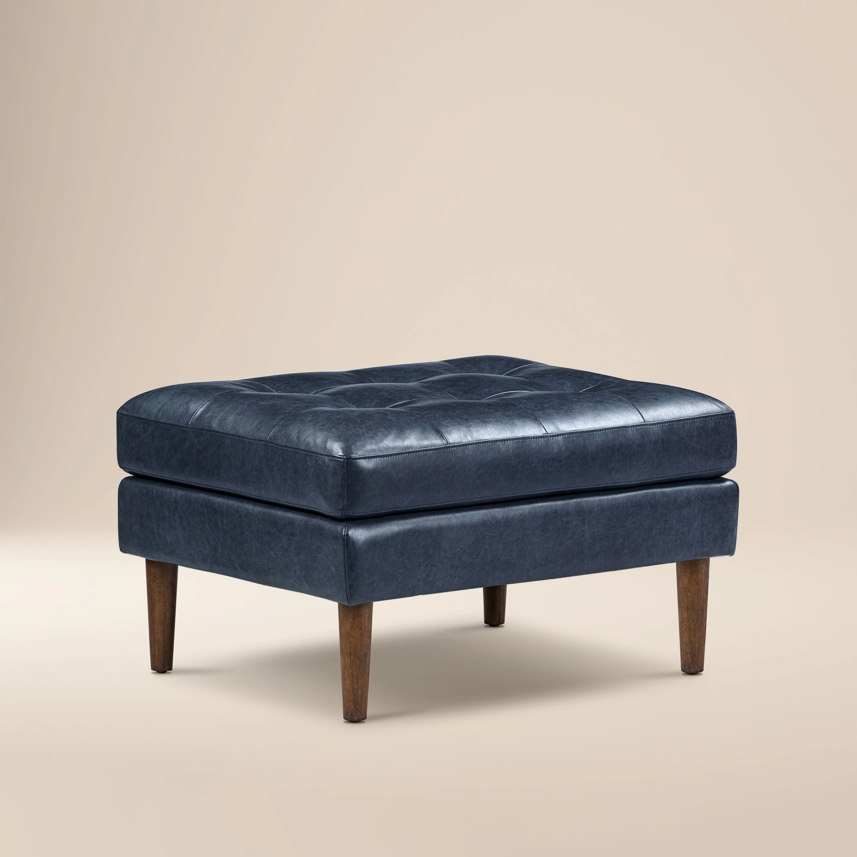 Napa Leather Ottoman | Midnight Blue