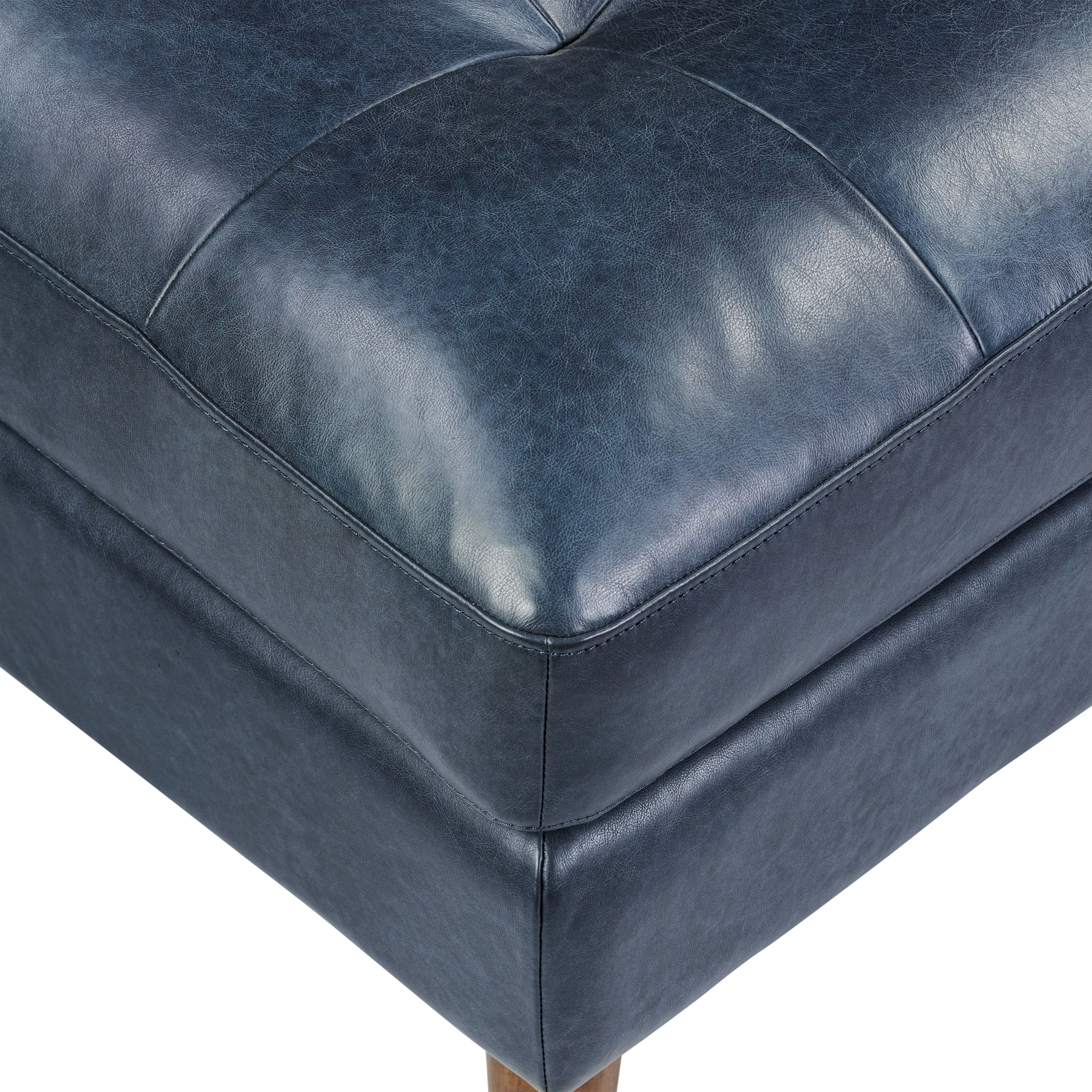 Napa Leather Ottoman | Midnight Blue - Image 6