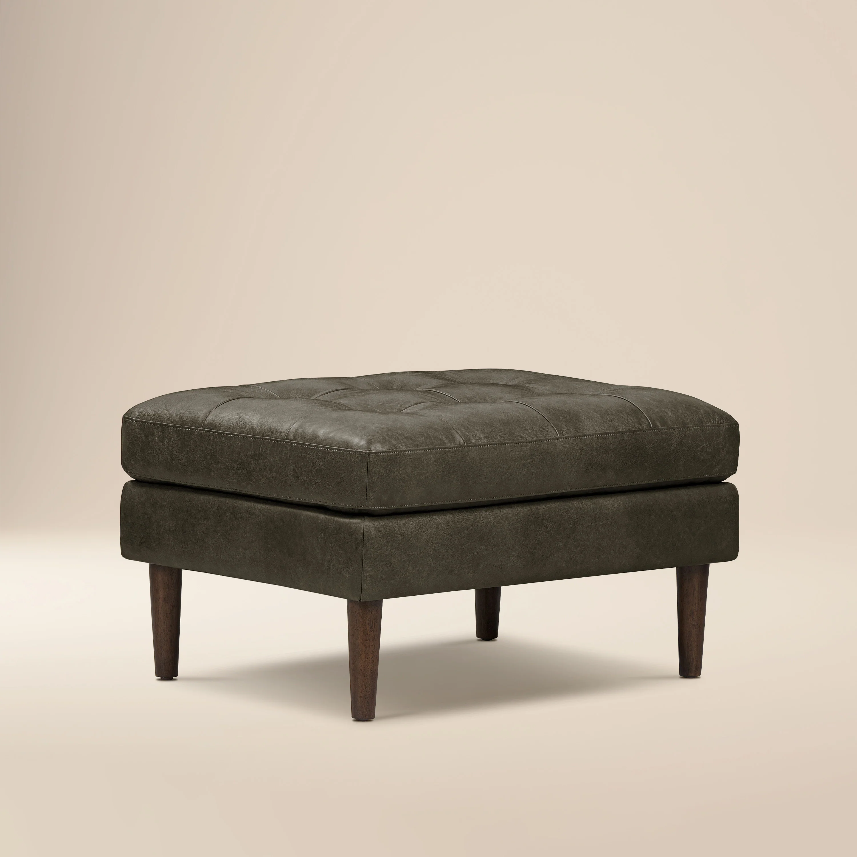 Napa Leather Ottoman | Olivine Green