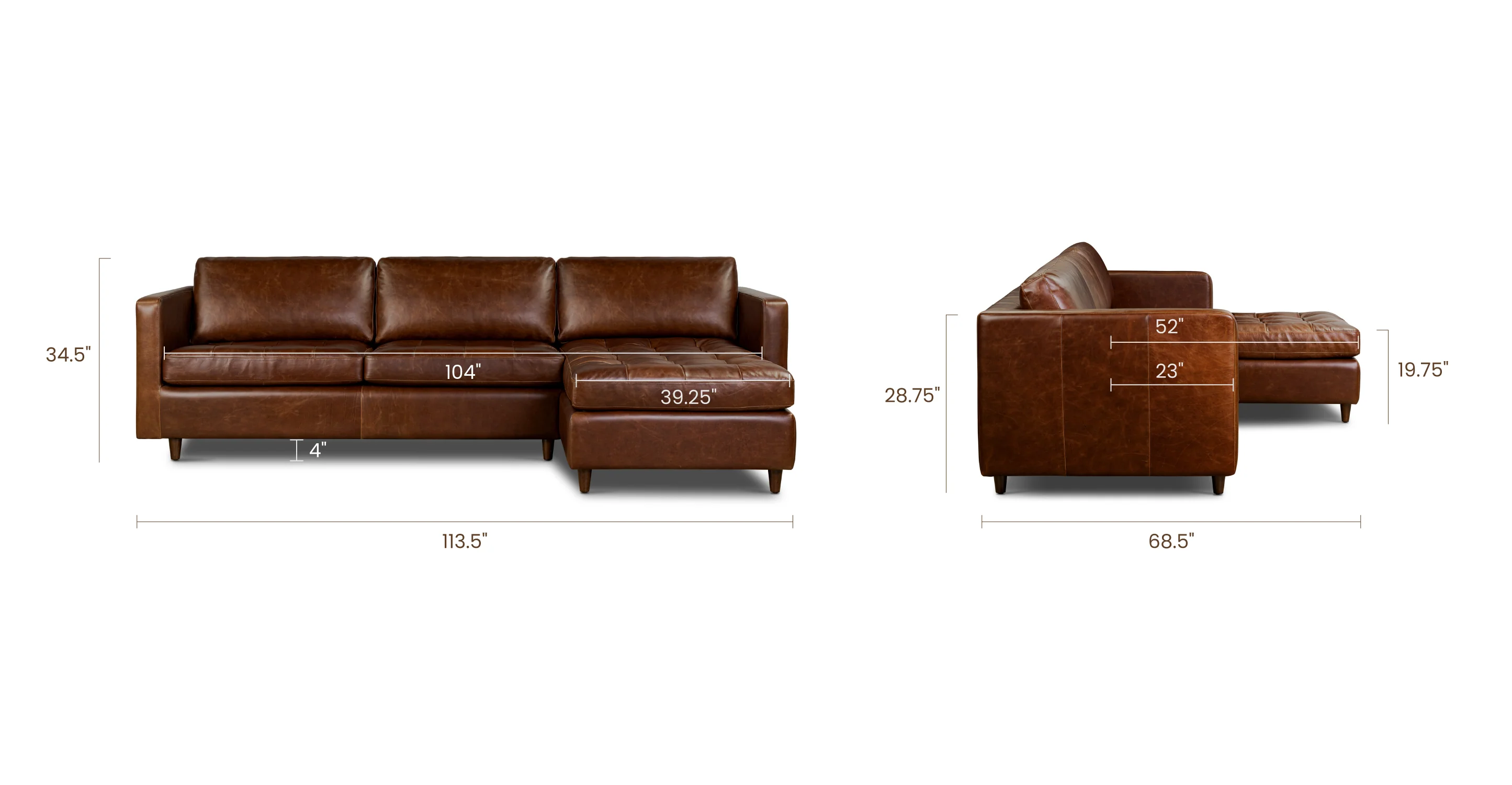 Napa 113.5" Leather Right-Facing Pull-Out Sleeper Sectional Sofa | Oscuro Brown - Image 19