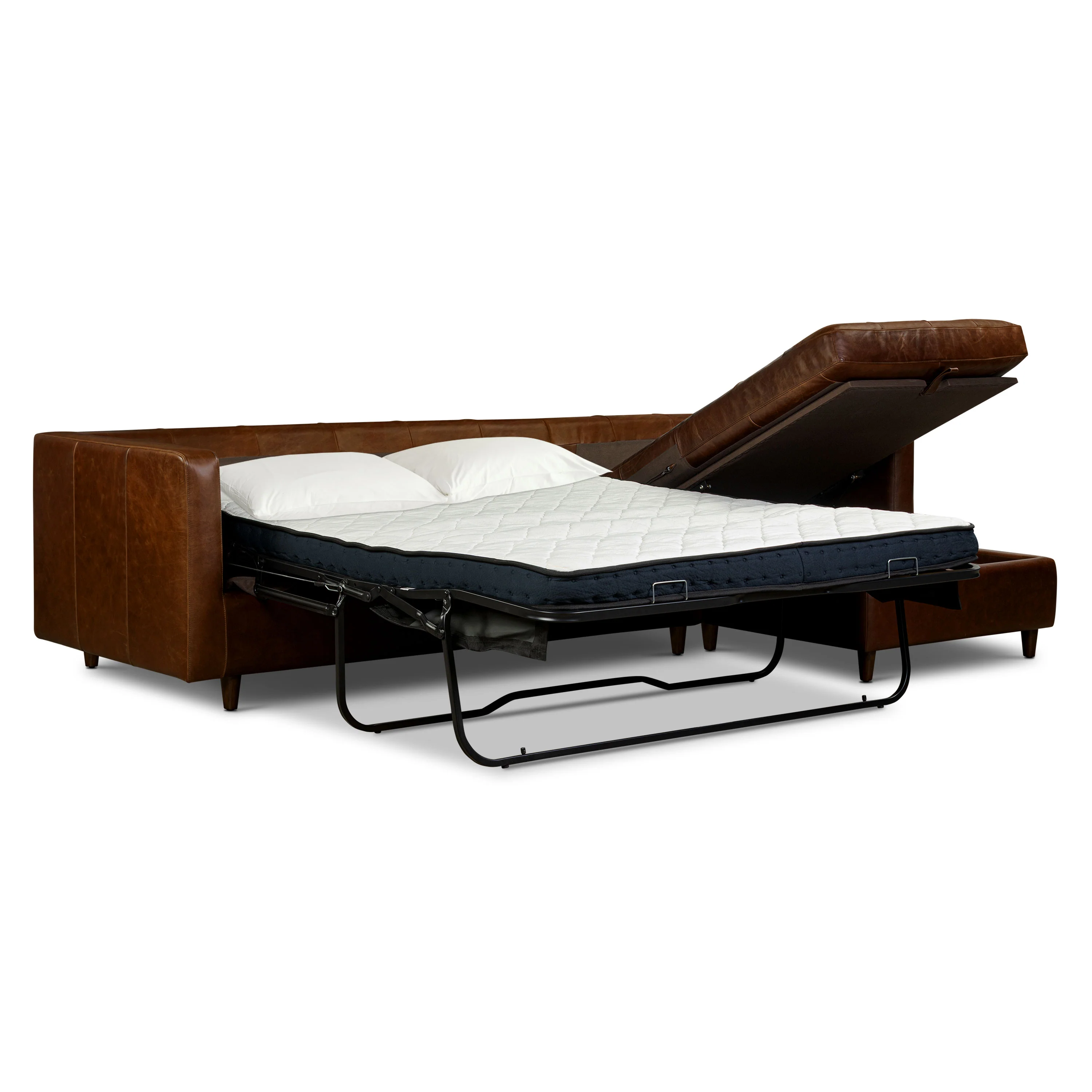Napa 113.5" Leather Right-Facing Pull-Out Sleeper Sectional Sofa | Oscuro Brown - Image 5