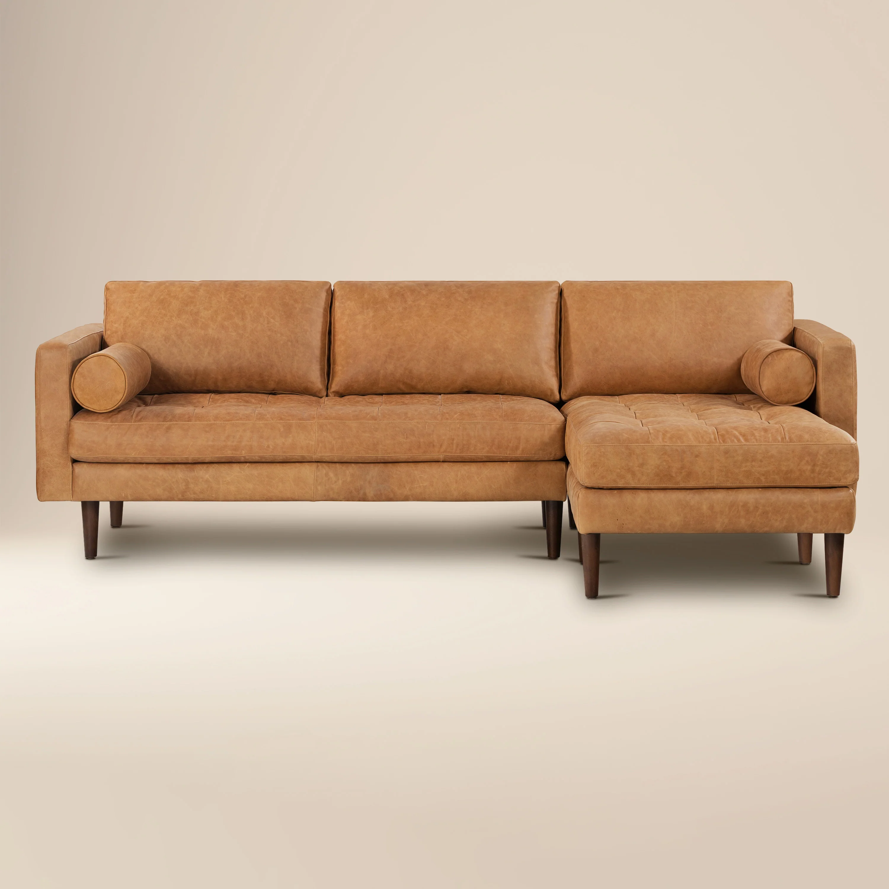 Napa 104.5" Leather Right-Facing Sectional Sofa | Cognac Tan