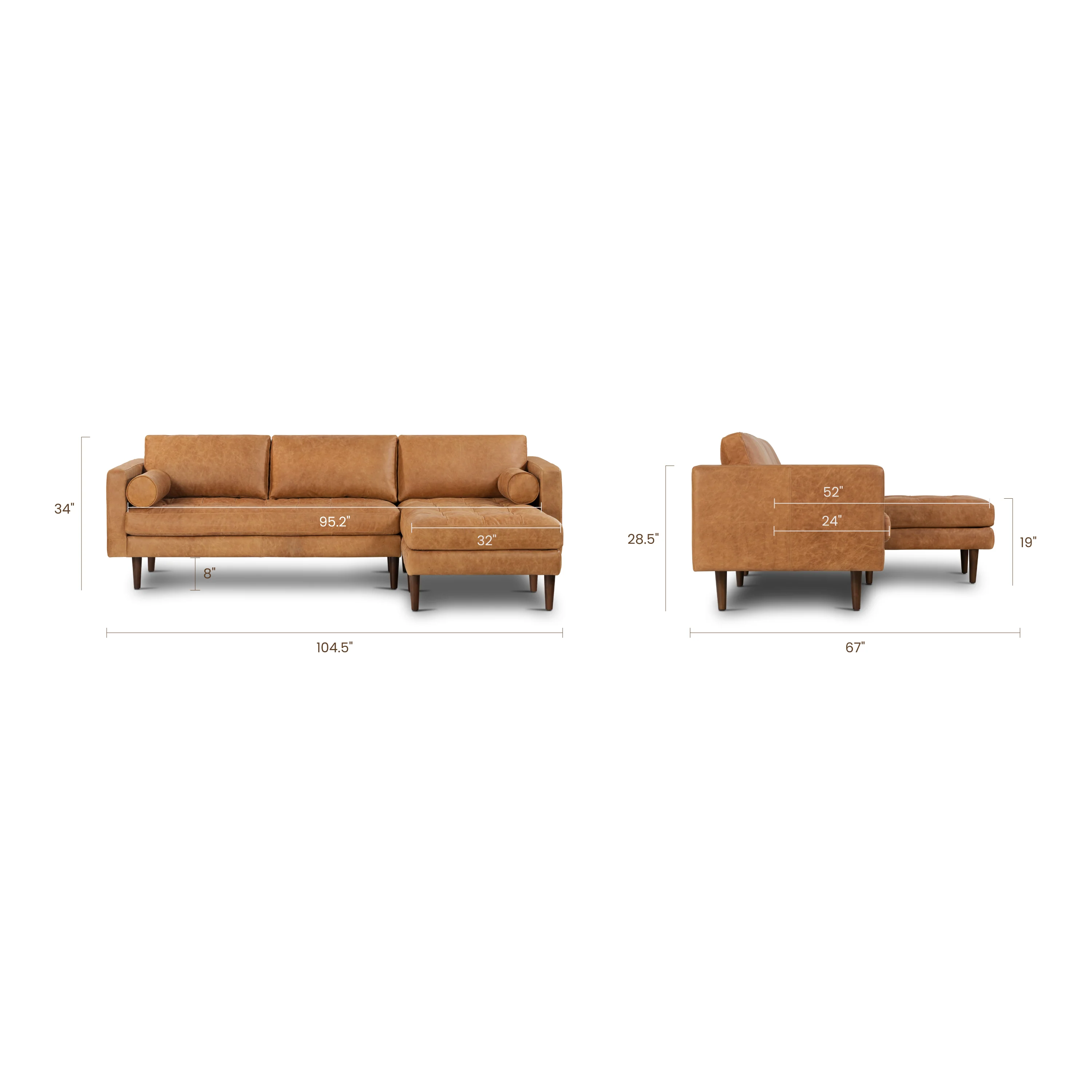 Napa 104.5" Leather Right-Facing Sectional Sofa | Cognac Tan - Image 17