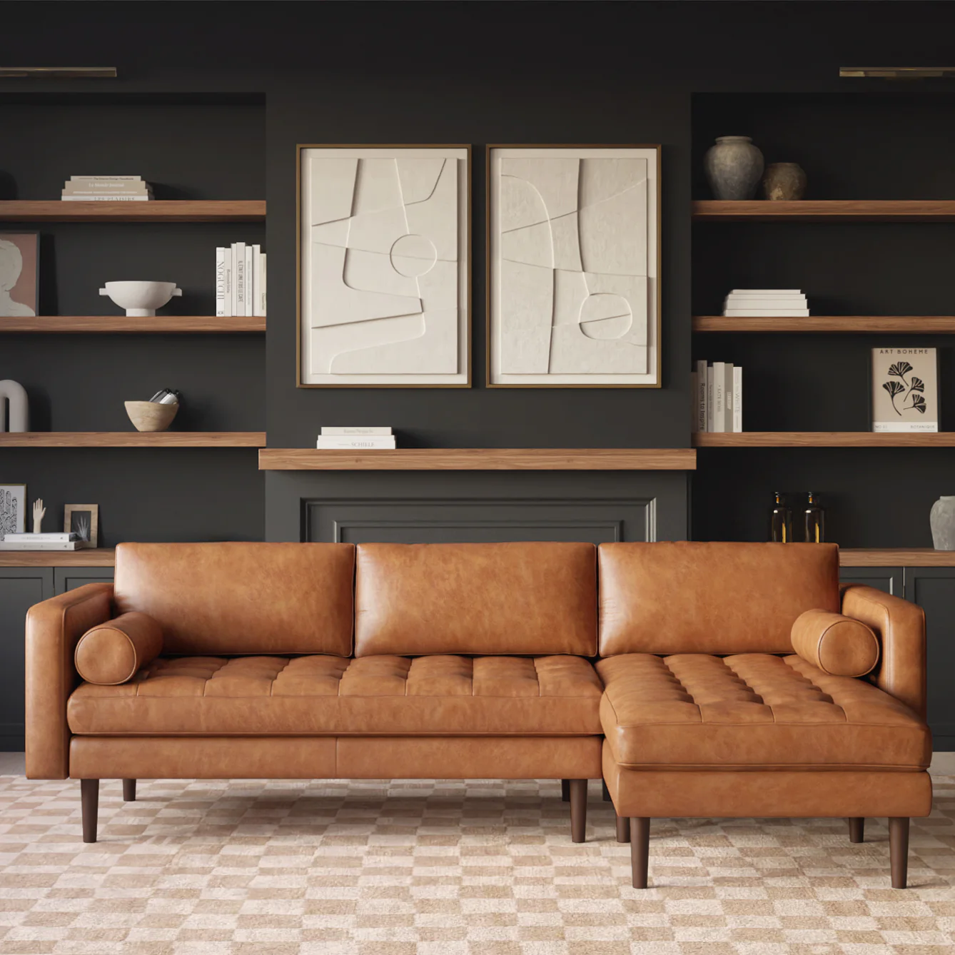 Napa 104.5" Leather Right-Facing Sectional Sofa | Cognac Tan - Image 2