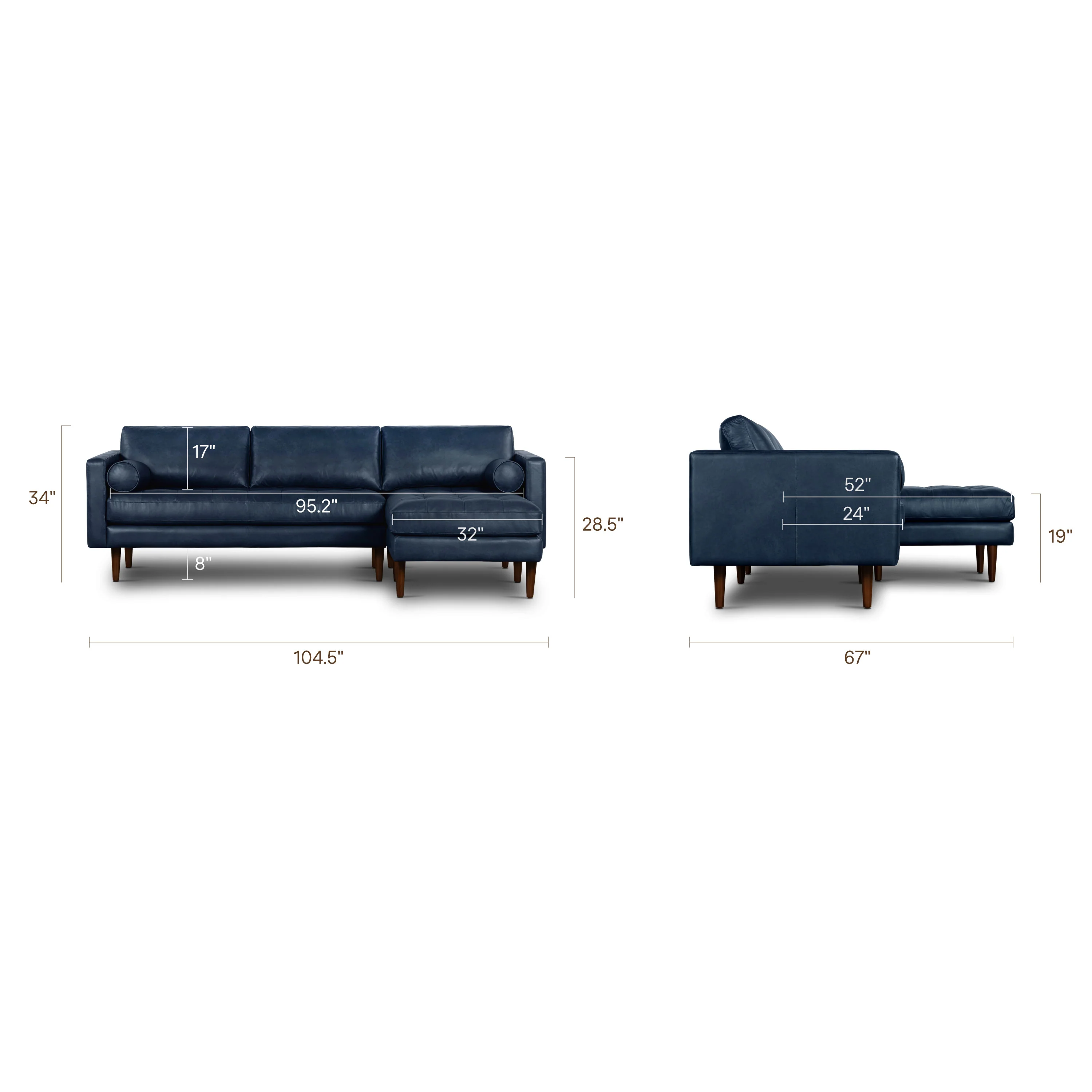 Napa 104.5" Leather Right-Facing Sectional Sofa | Midnight Blue - Image 15