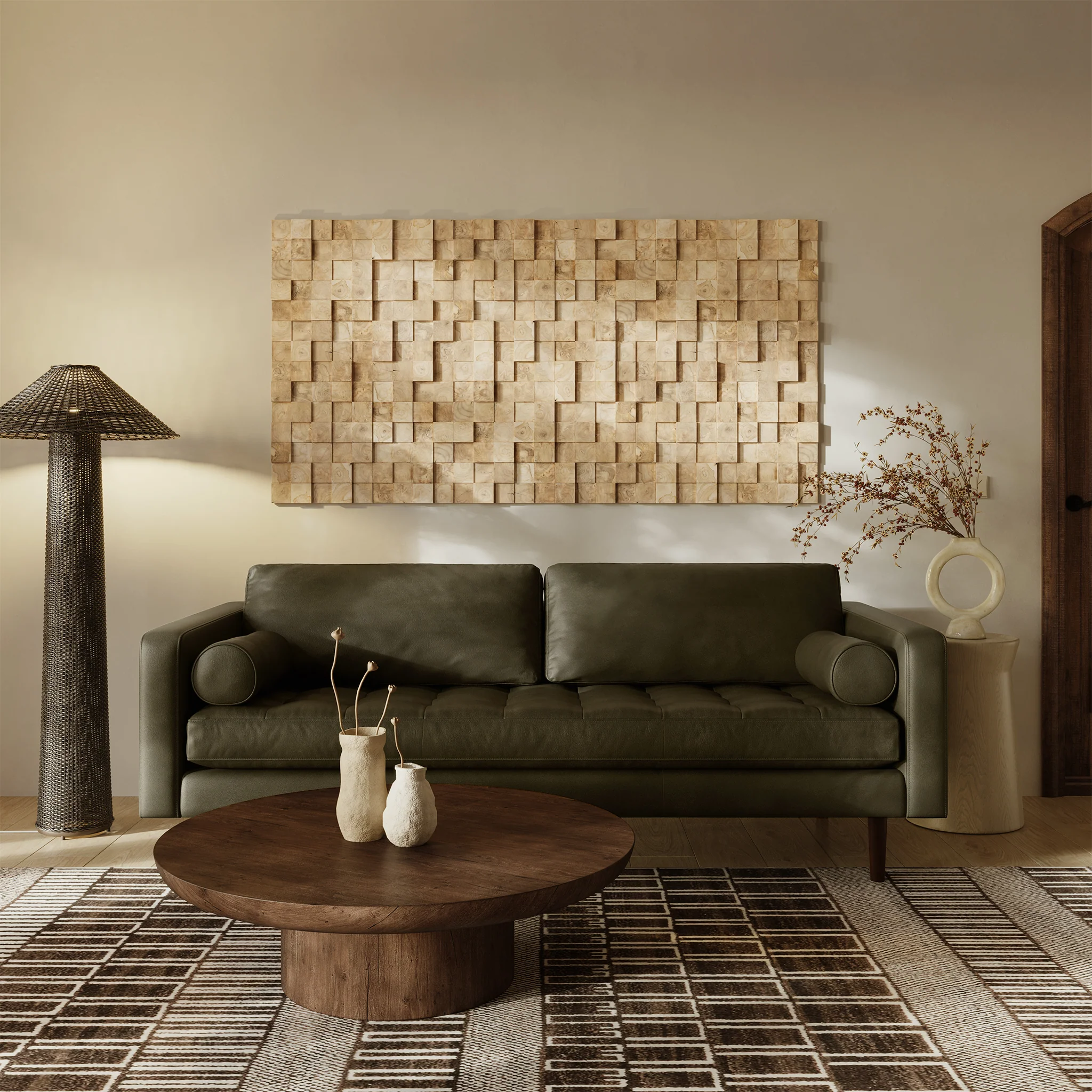 Napa 88.5” Leather Sofa | Olivine Green - Image 3