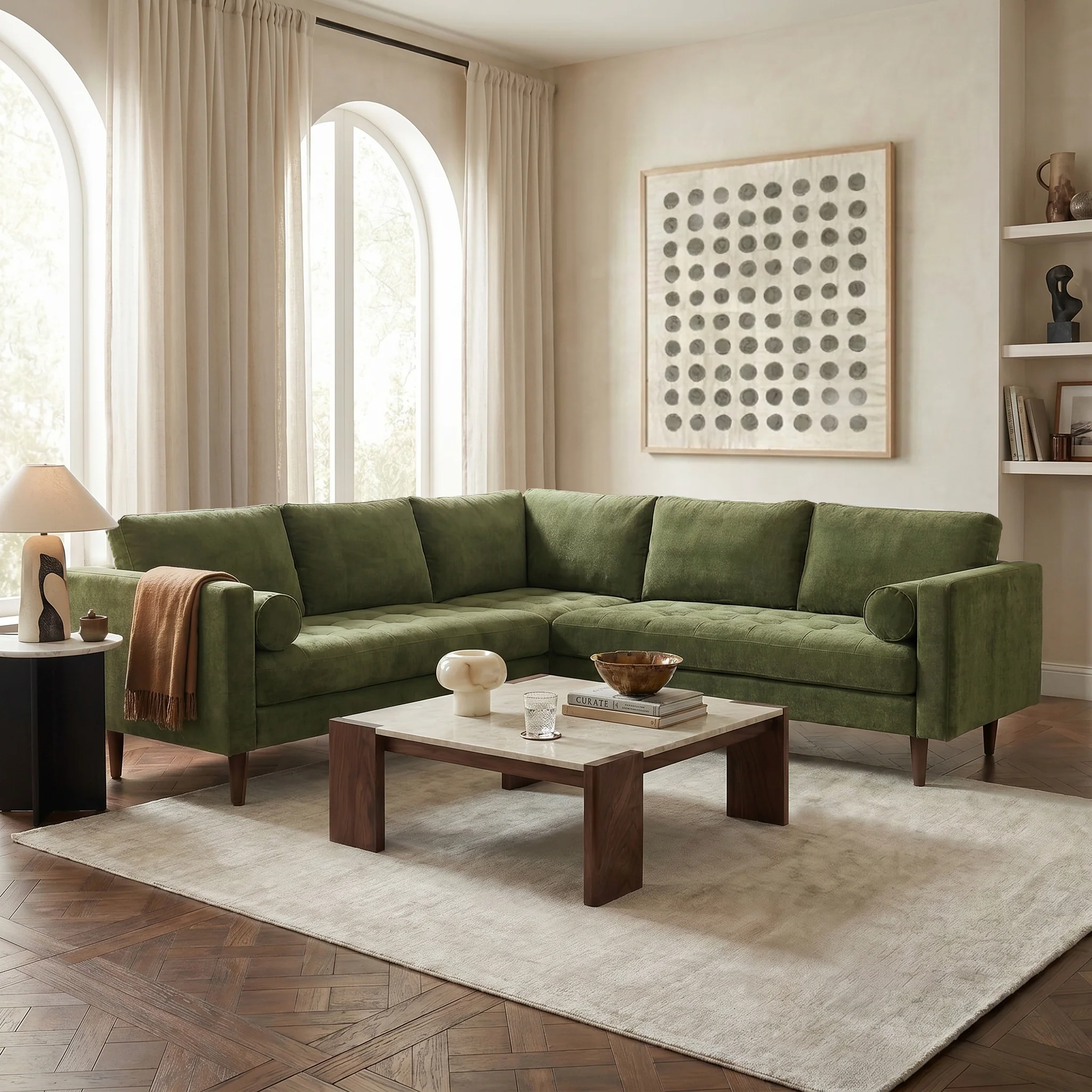 Napa Velvet Corner Sectional Sofa | Distressed Green Velvet - Image 2
