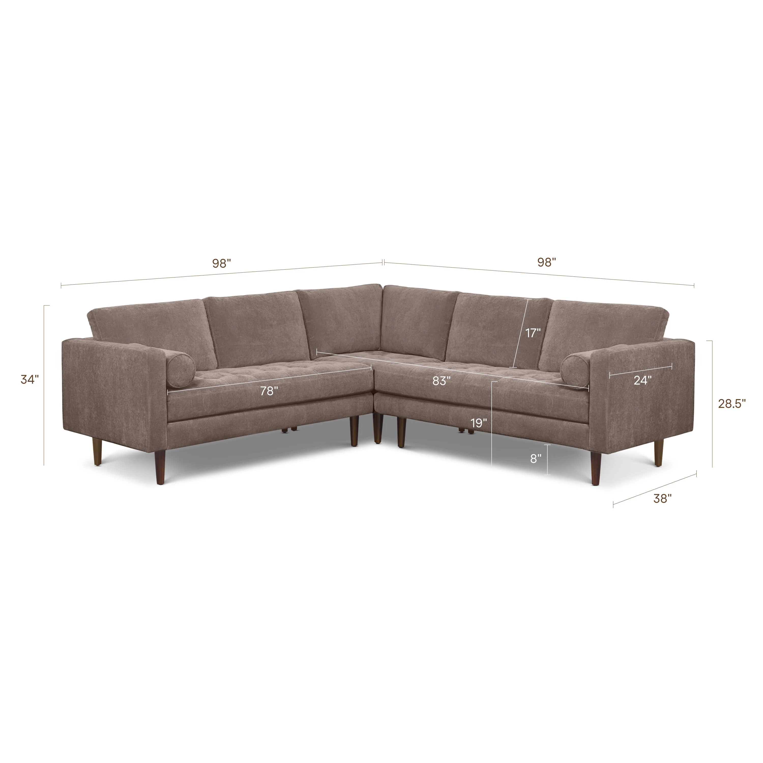 Napa Velvet Corner Sectional Sofa | Willow Brown - Image 16