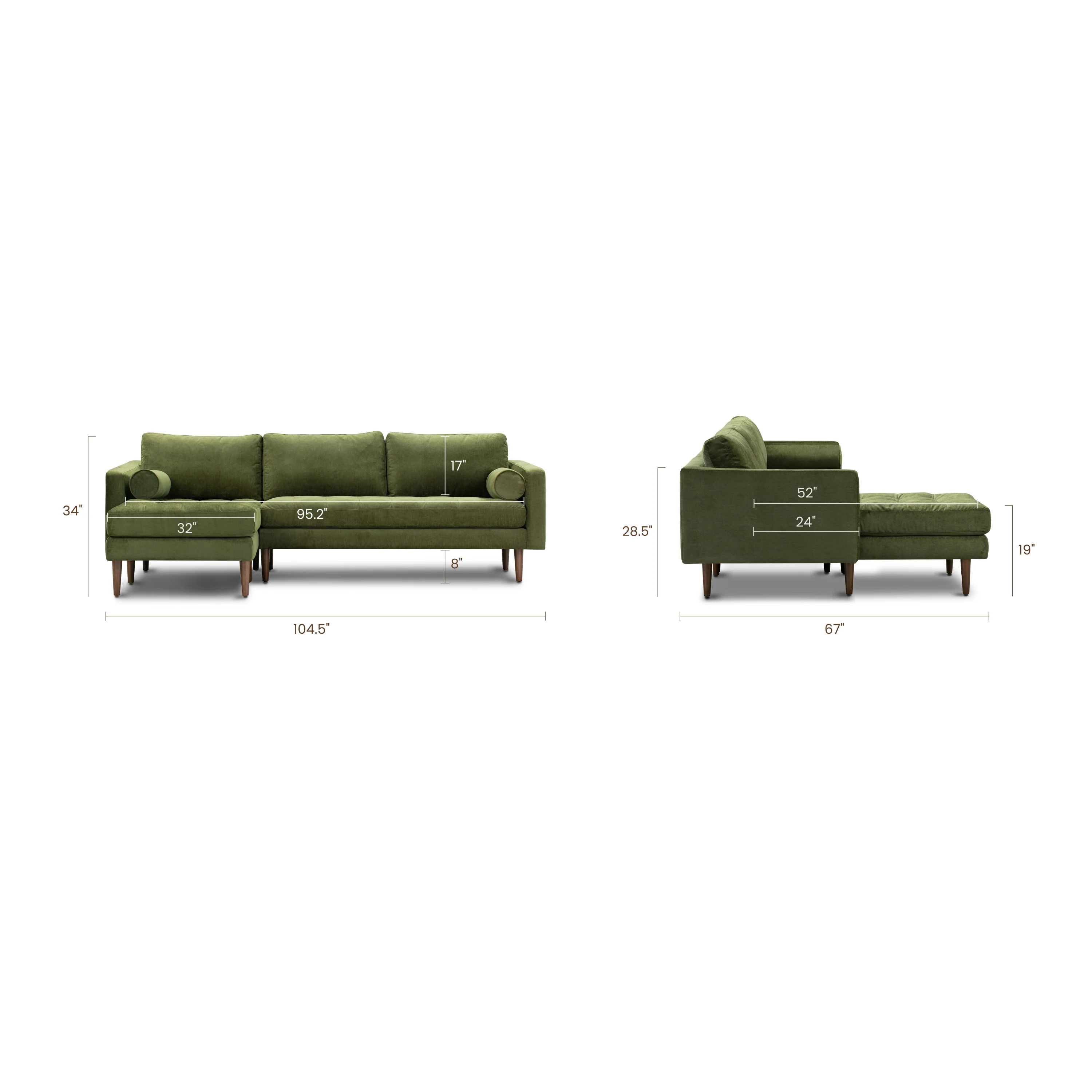 Napa Velvet Left-Facing Sectional Sofa | Distressed Green Velvet - Image 12