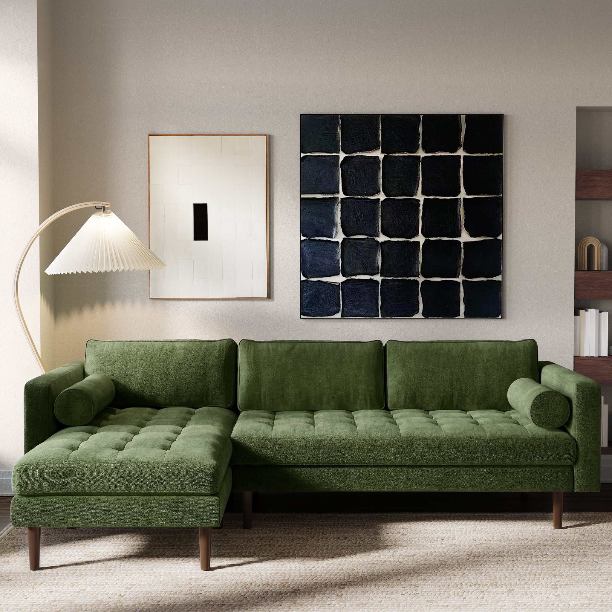 Napa Velvet Left-Facing Sectional Sofa | Distressed Green Velvet - Image 2