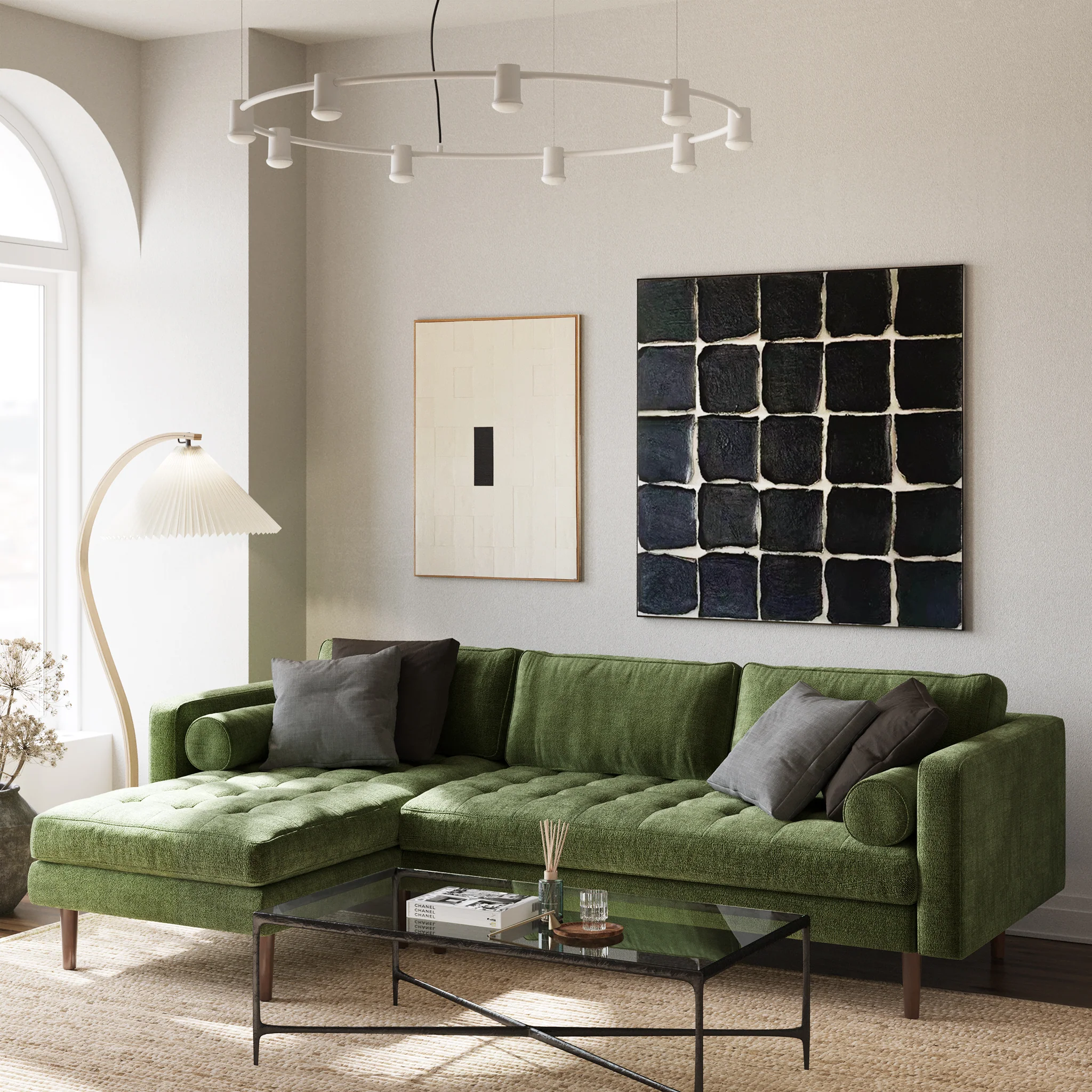 Napa Velvet Left-Facing Sectional Sofa | Distressed Green Velvet - Image 3