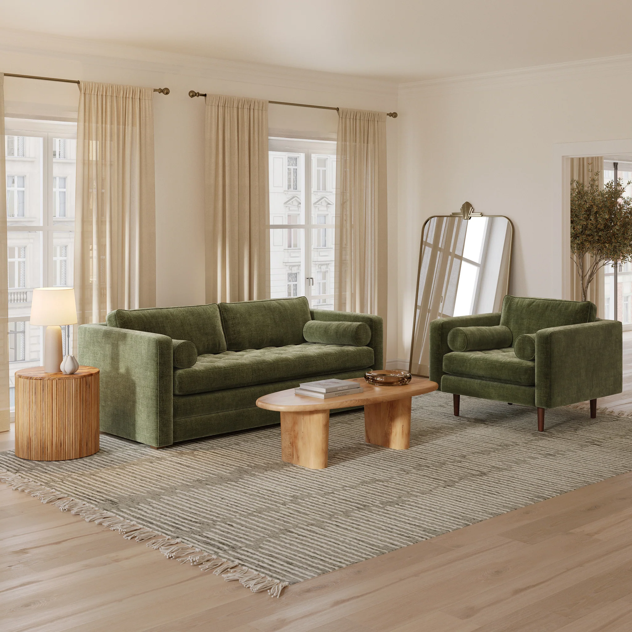Napa Velvet Lounge Chair | Distressed Green Velvet | Set of 2 - Image 3