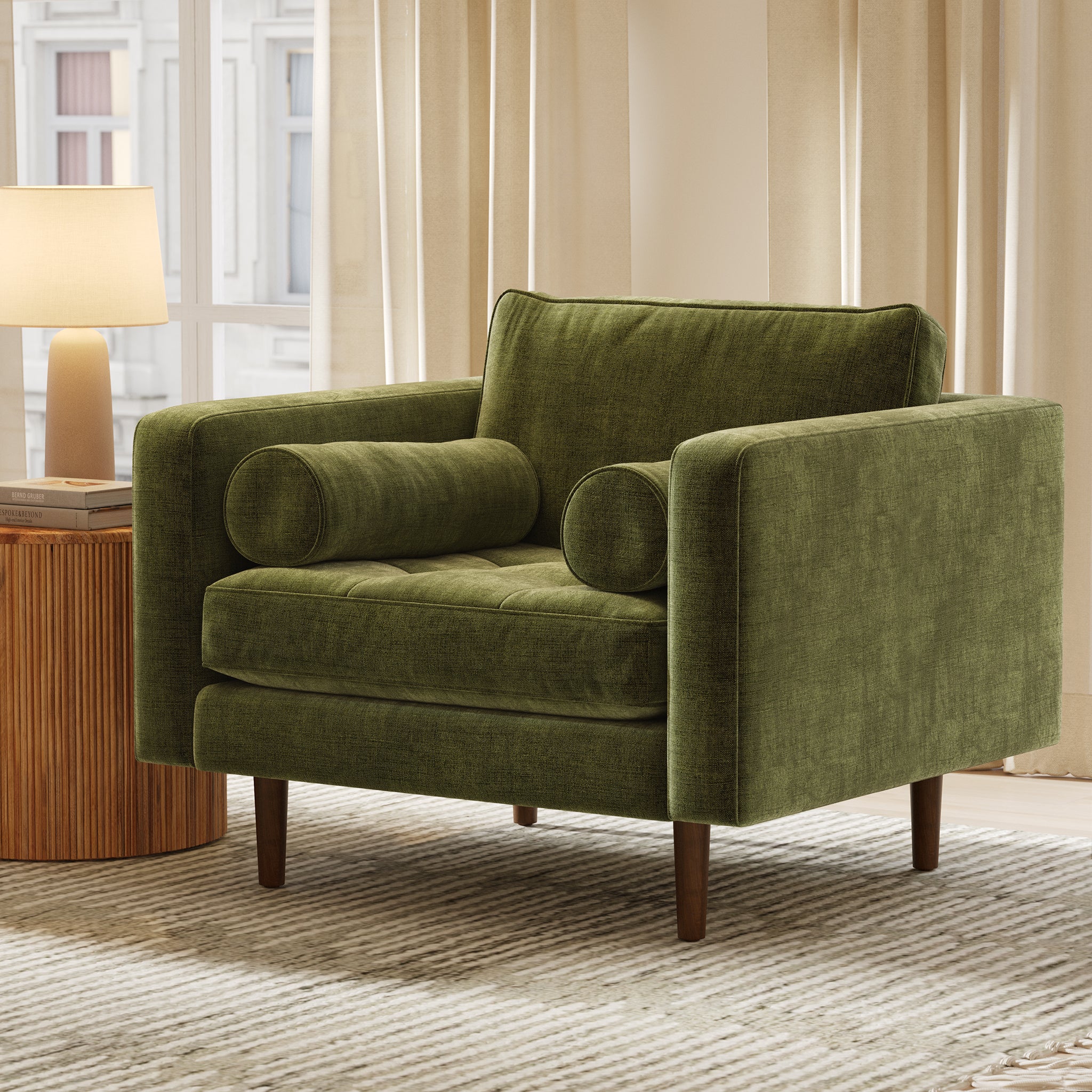 Napa Velvet Lounge Chair | Distressed Green Velvet | Single - Image 2