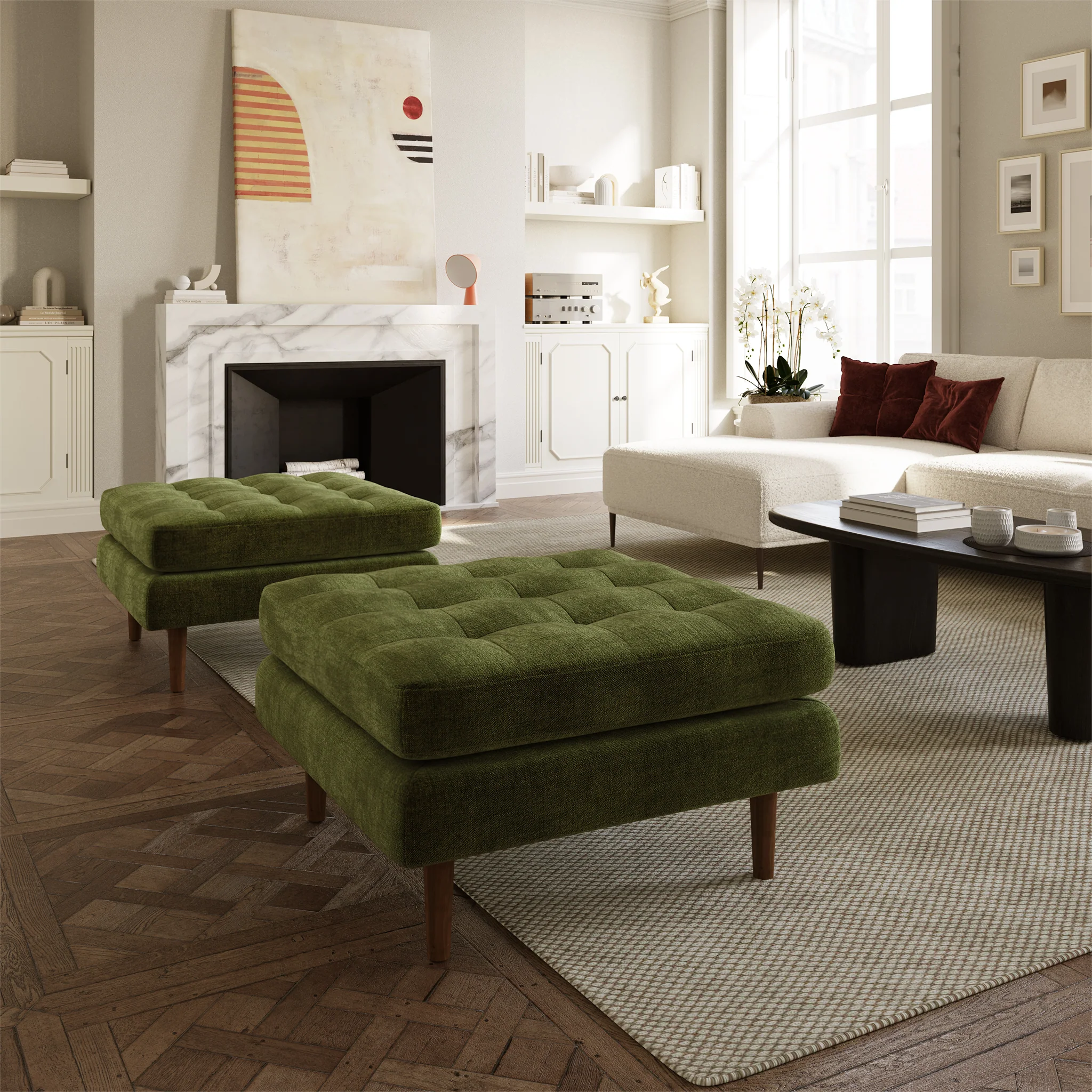 Napa Velvet Ottoman | Distressed Green Velvet - Image 2