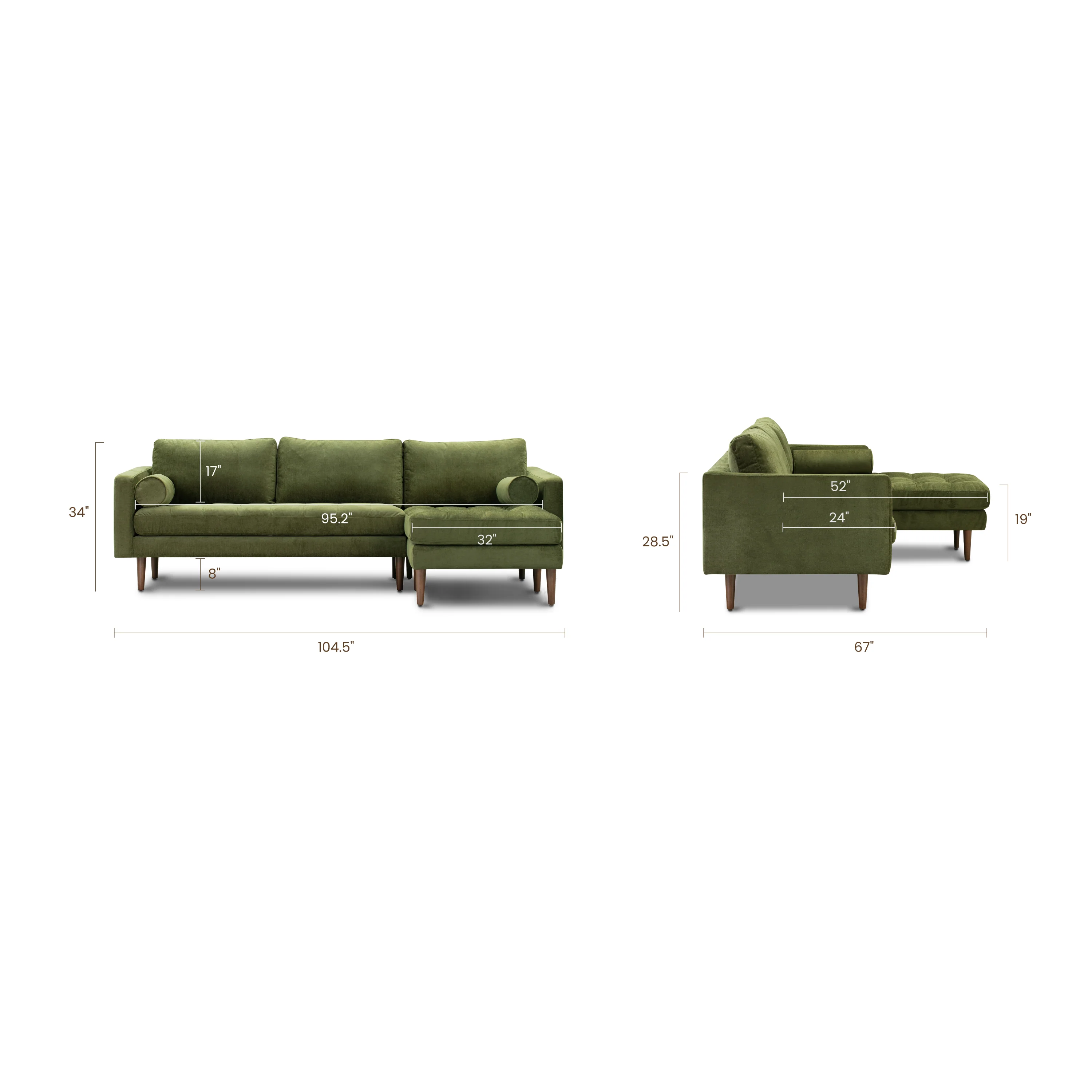 Napa Velvet Right-Facing Sectional Sofa | Distressed Green Velvet - Image 10