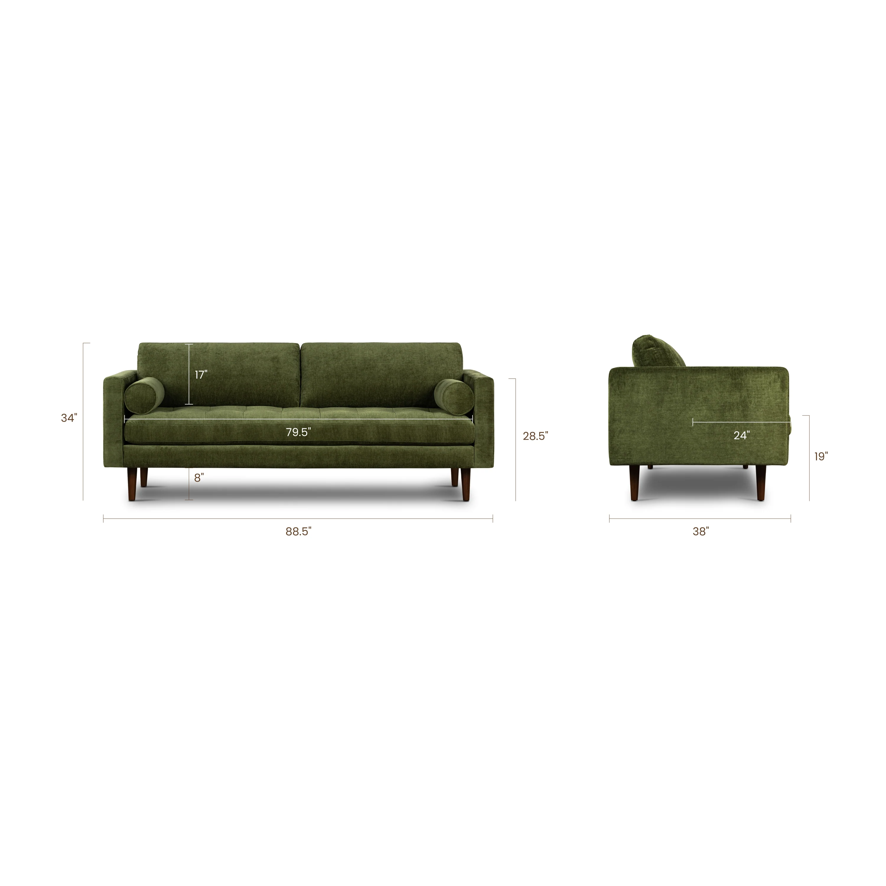 Napa 88.5" Velvet Sofa | Distressed Green Velvet - Image 15