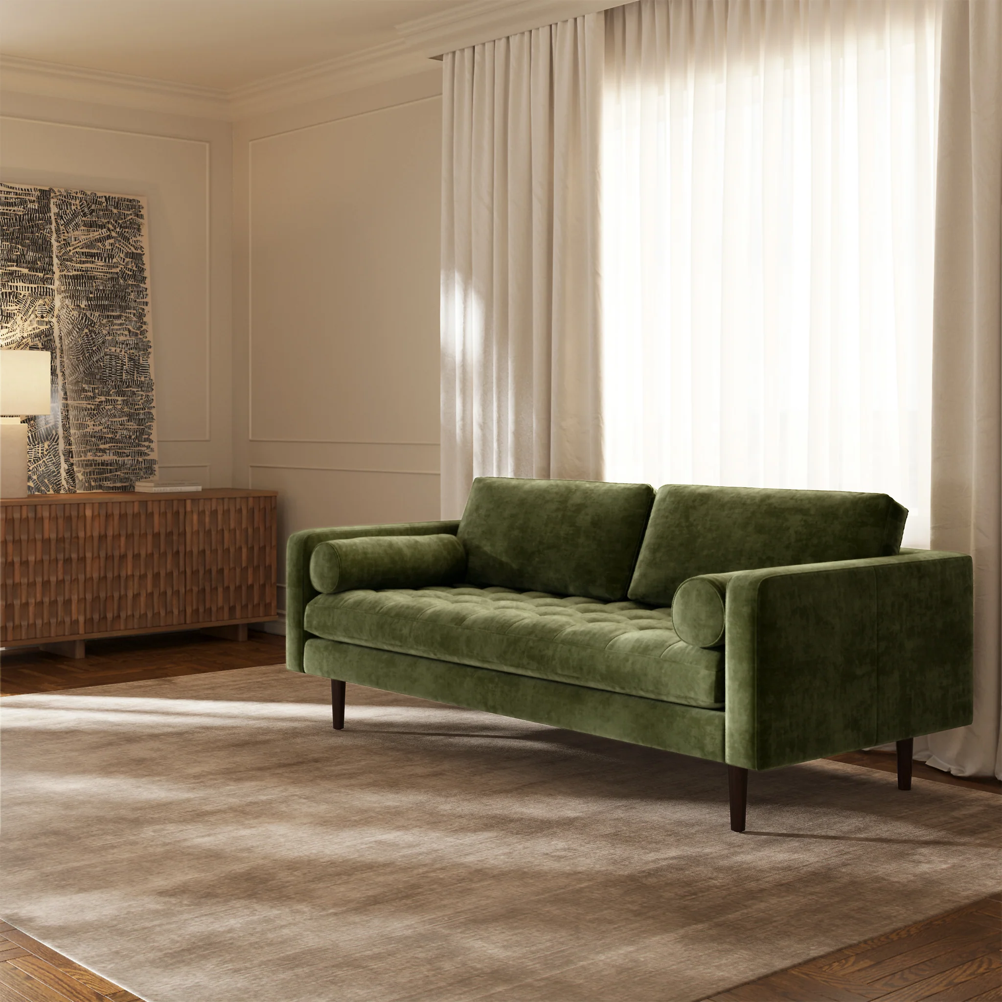 Napa 88.5" Velvet Sofa | Distressed Green Velvet - Image 2