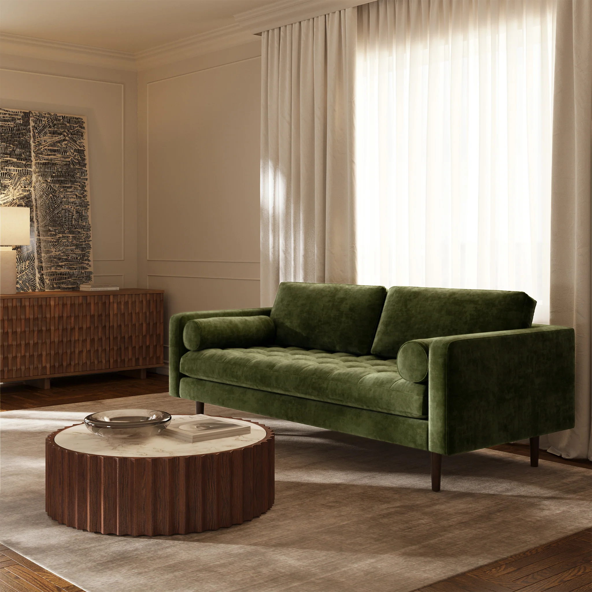 Napa 88.5" Velvet Sofa | Distressed Green Velvet - Image 3