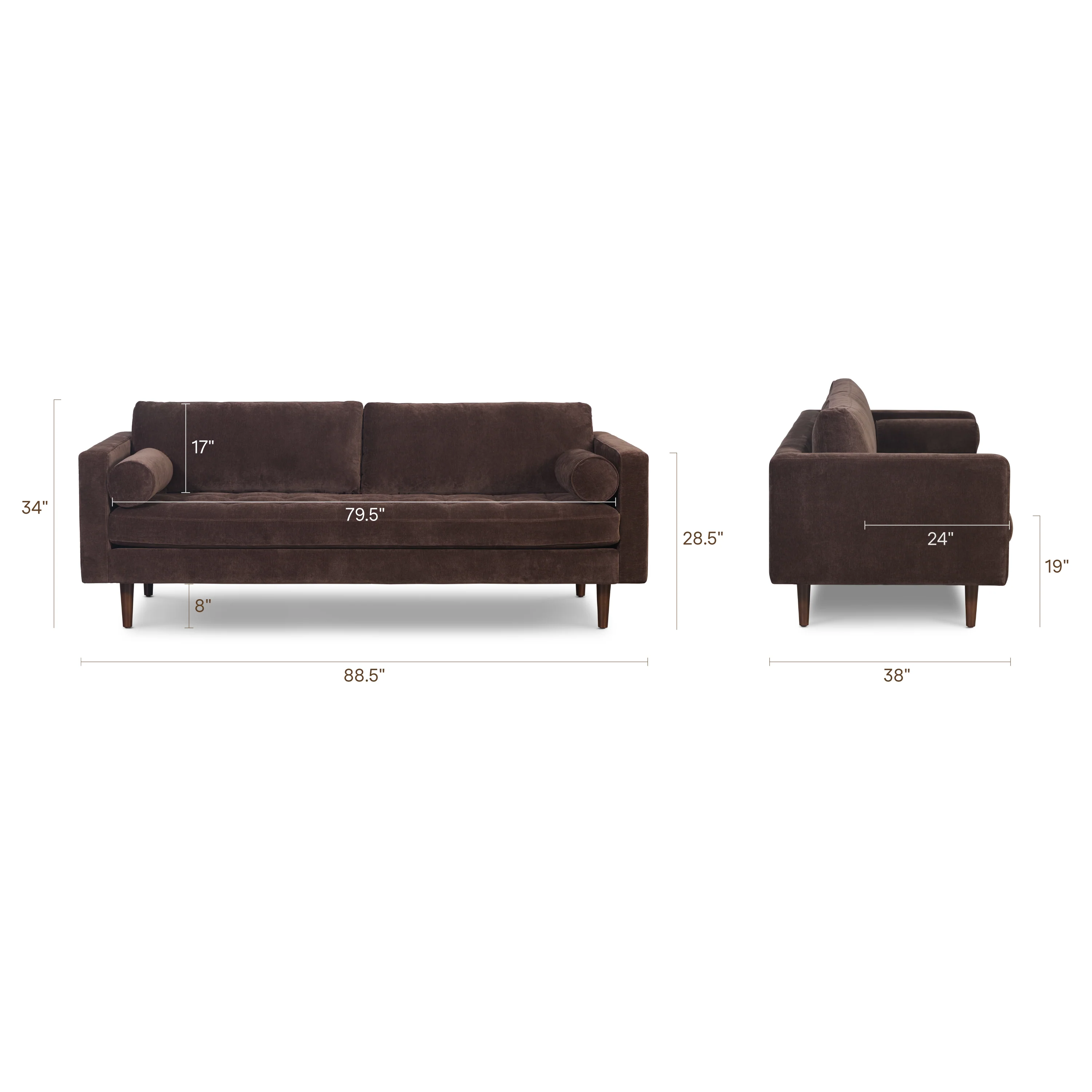 Napa 88.5" Velvet Sofa | Sable Brown - Image 15