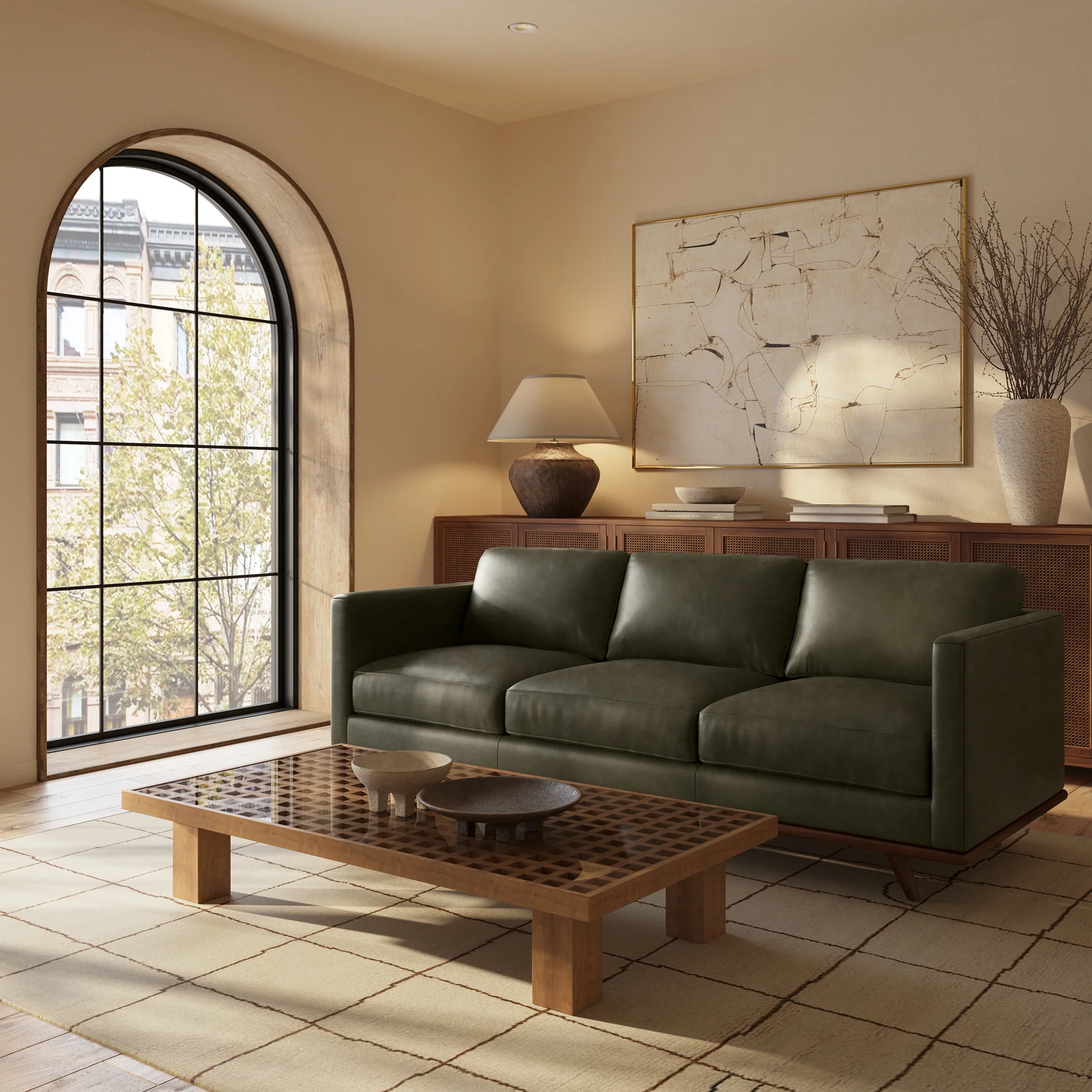 Nolita 85" Leather Sofa | Olivine Green - Image 3