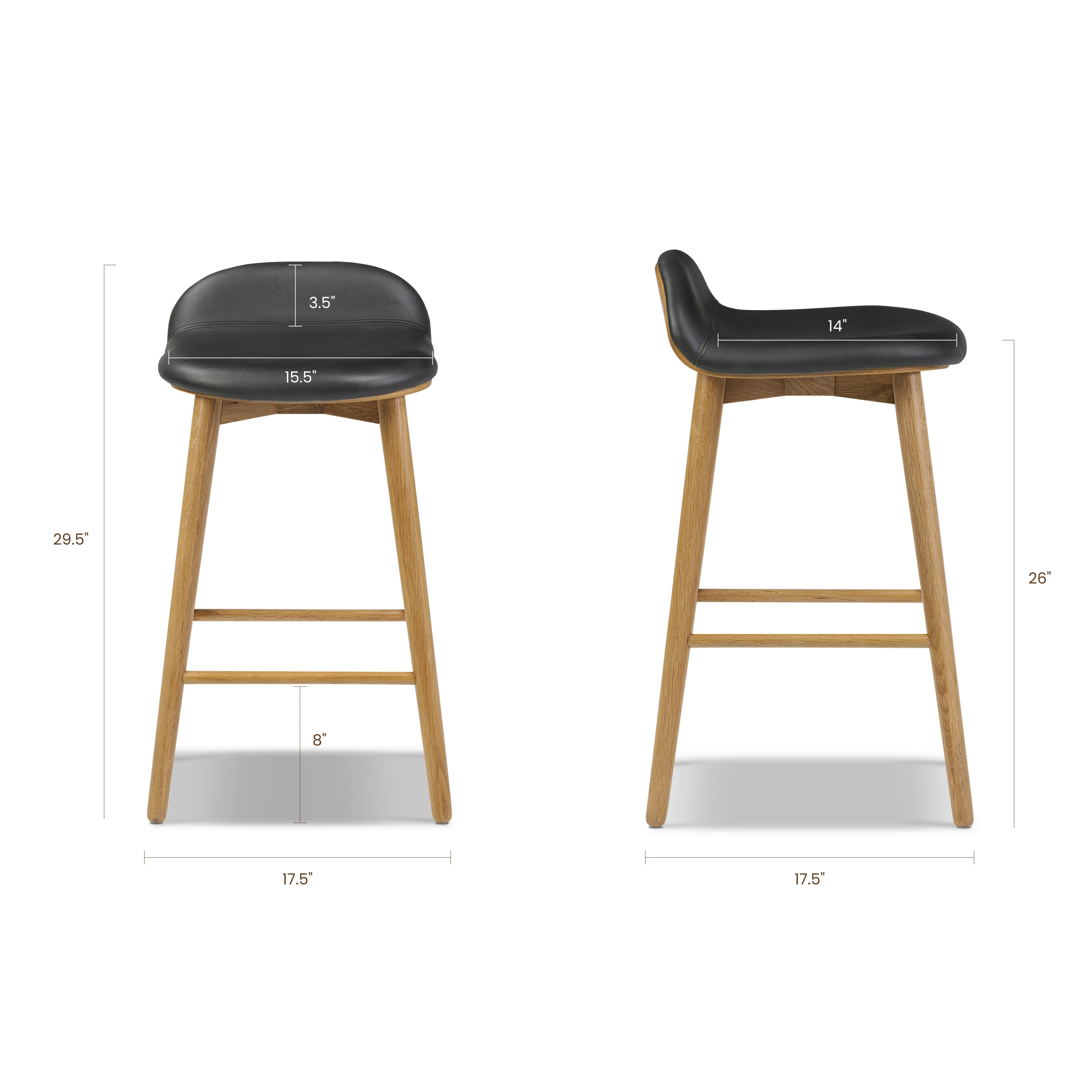 Notello Leather Counter Stool | Black/Oak - Image 11