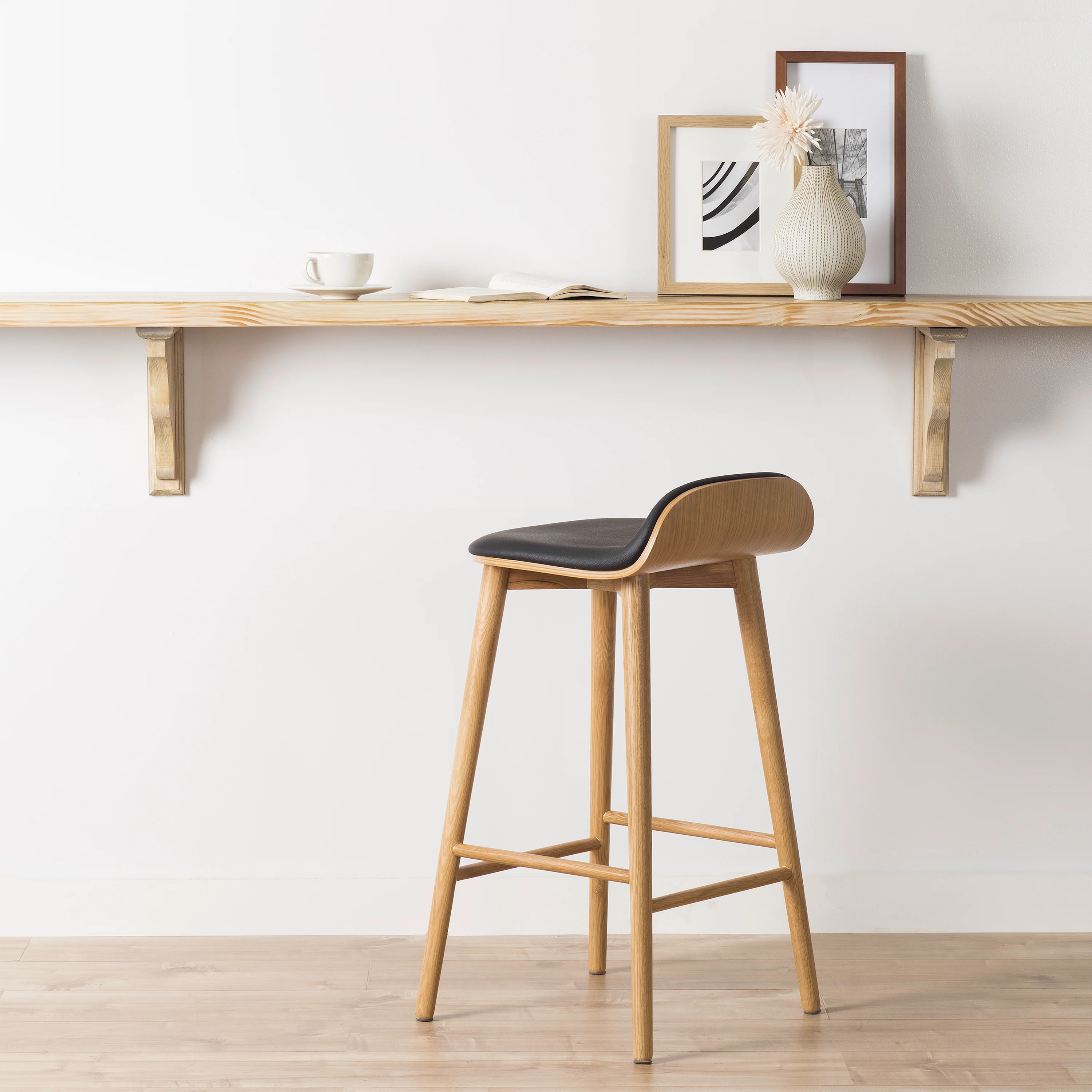 Notello Leather Counter Stool | Black/Oak - Image 2