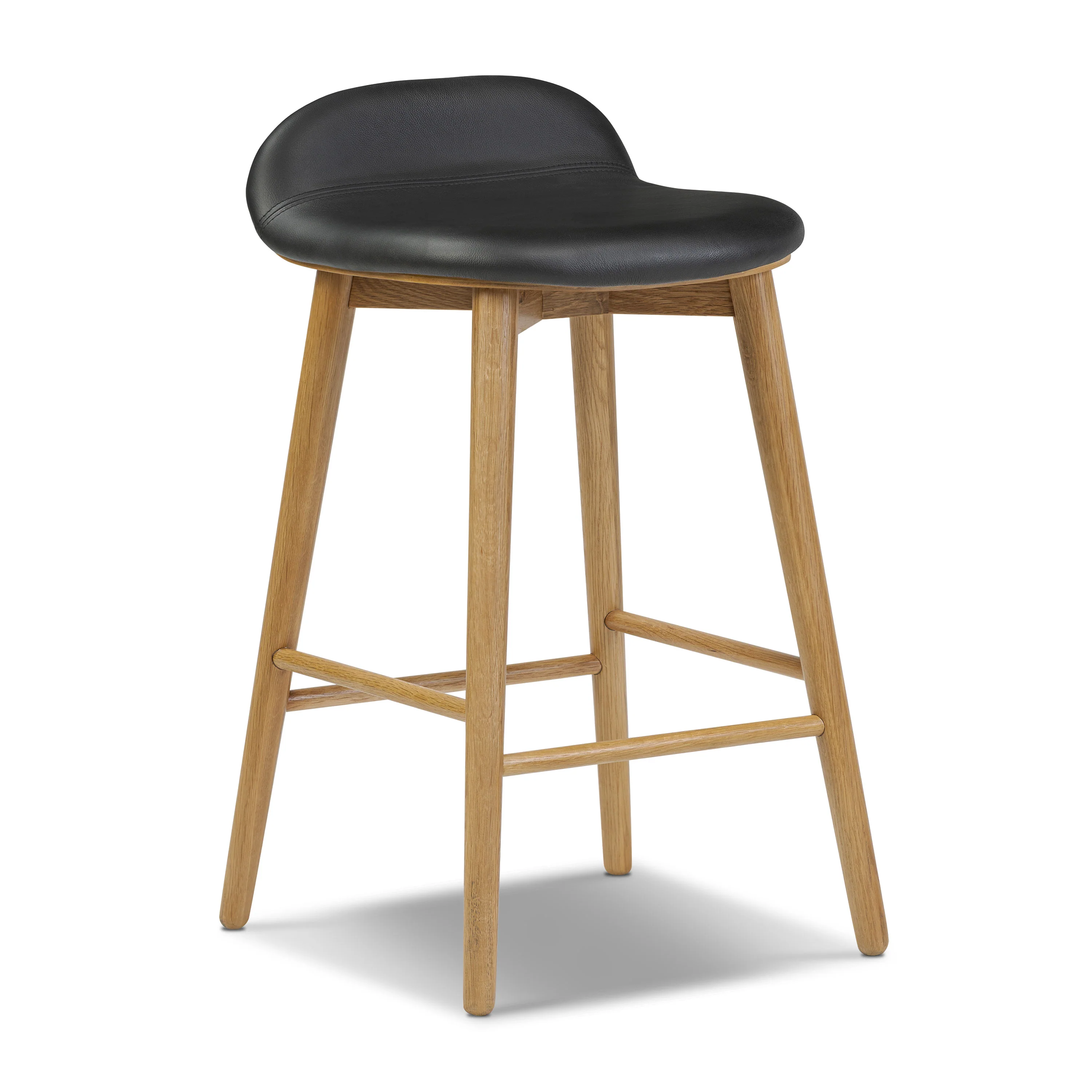 Notello Leather Counter Stool | Black/Oak - Image 4