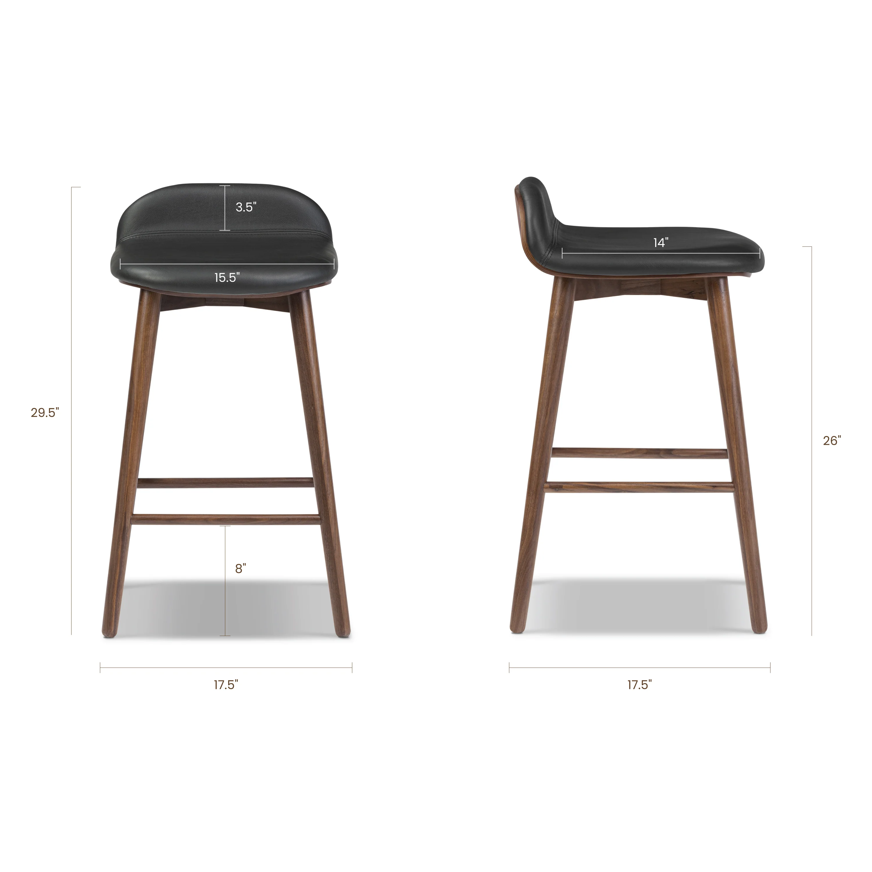 Notello Leather Counter Stool | Black/Walnut - Image 11