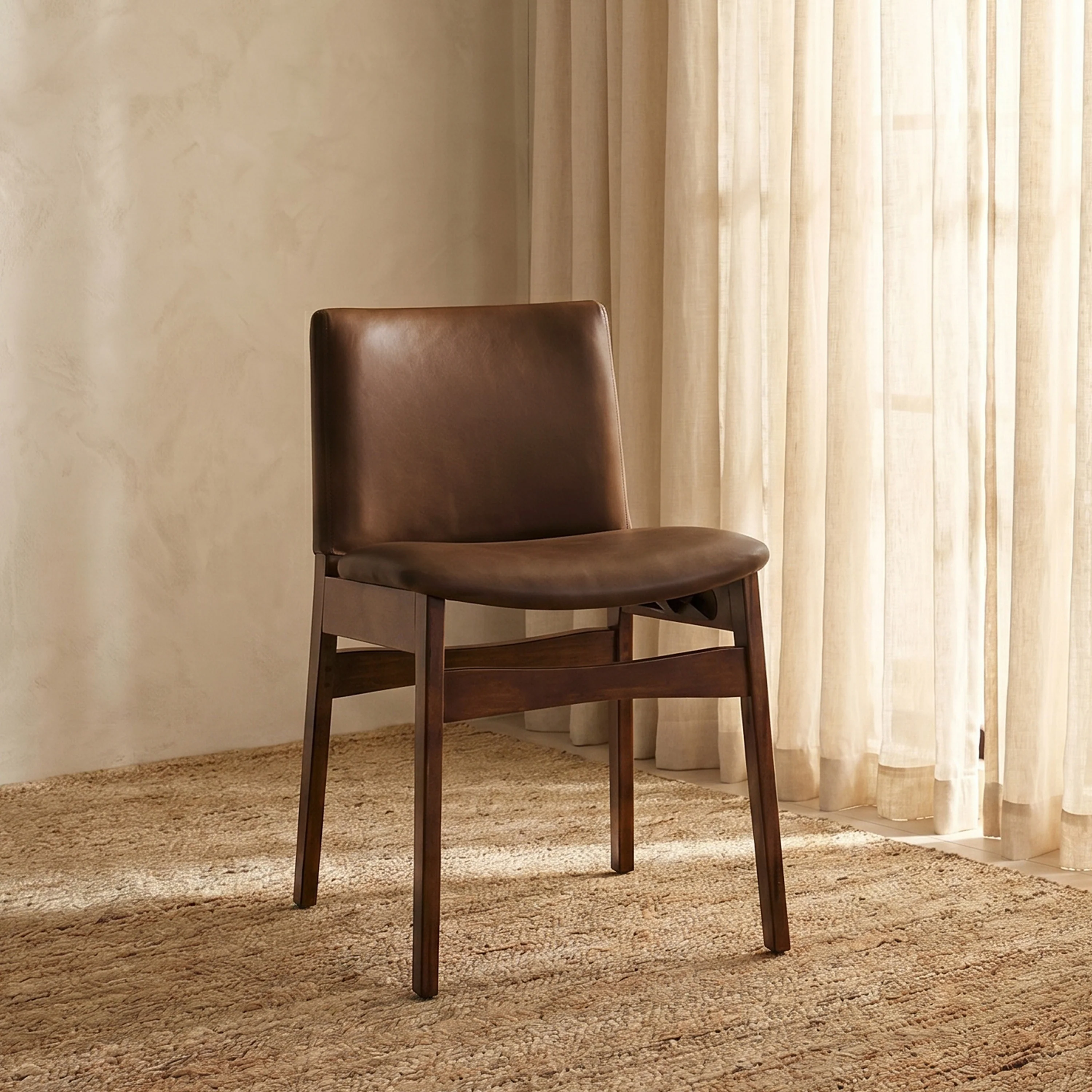 Oliva Leather Dining Chair | Brown/Walnut - Image 2