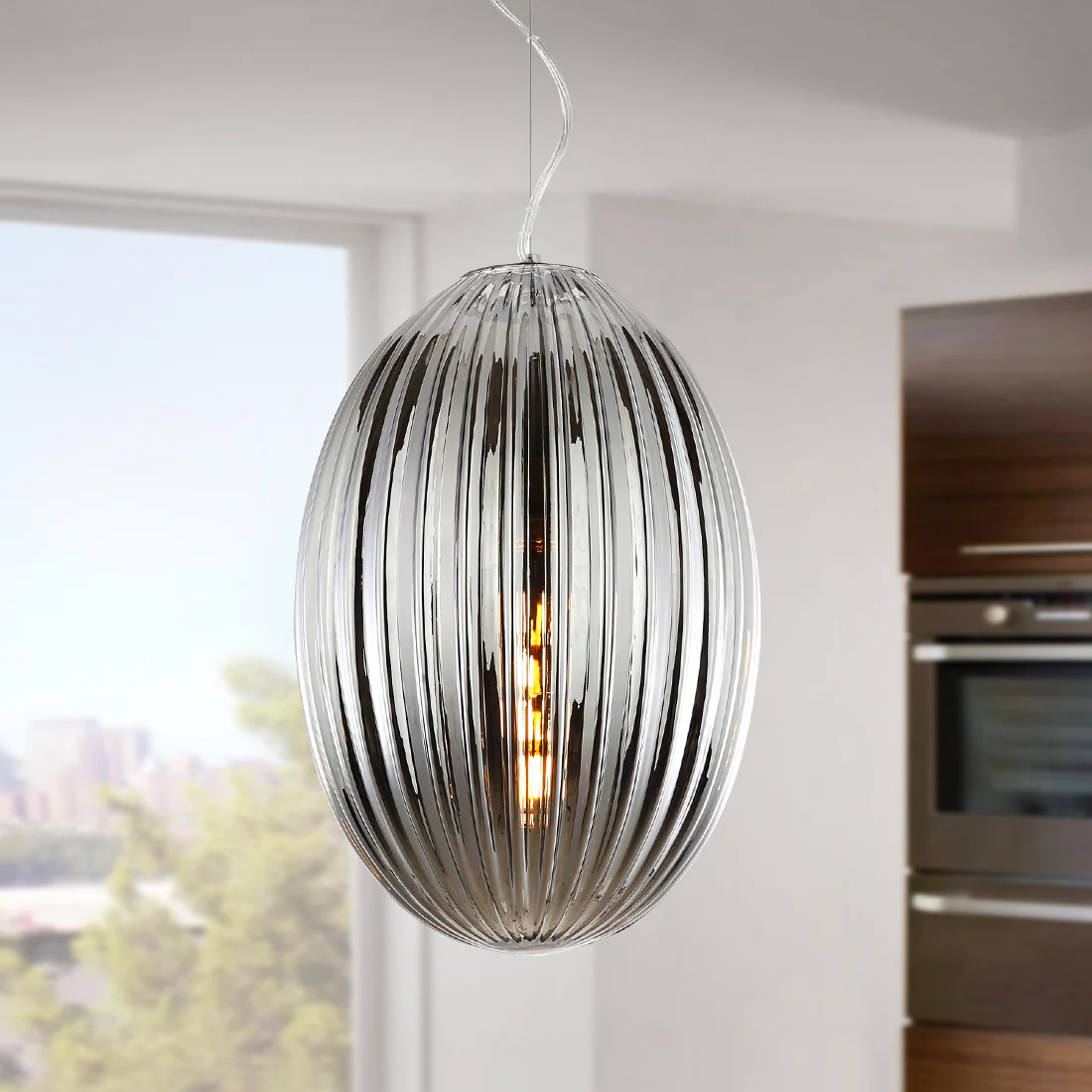 Opal 12" Glass Pendant Light | Chrome/Smokey - Image 2