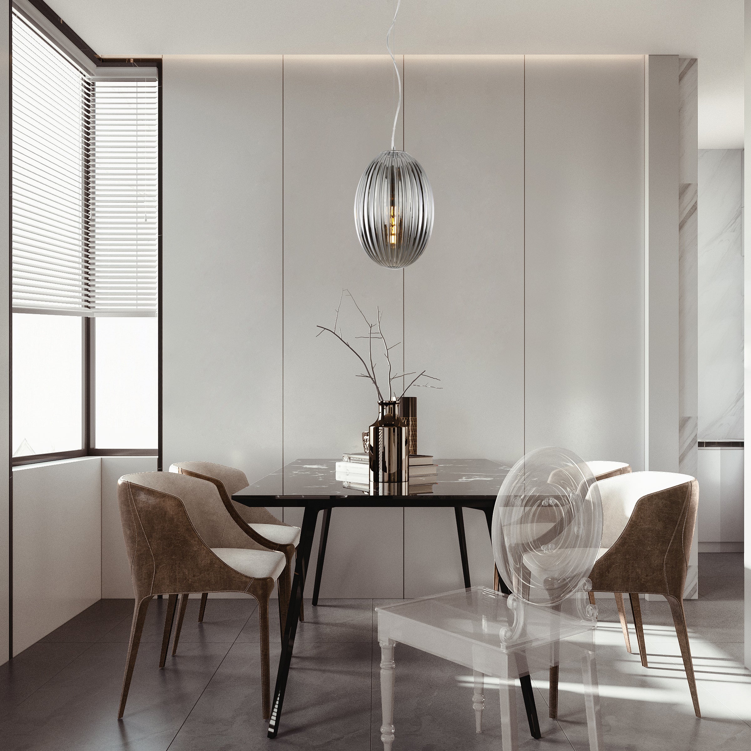 Opal 12" Glass Pendant Light | Chrome/Smokey - Image 6
