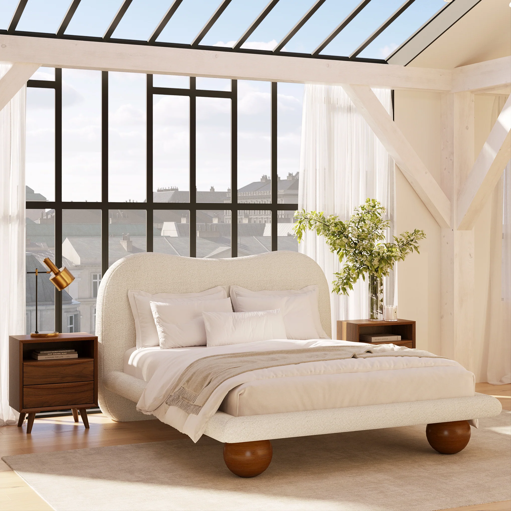 Orbit Bed | Froth White Boucle | Queen - Image 2