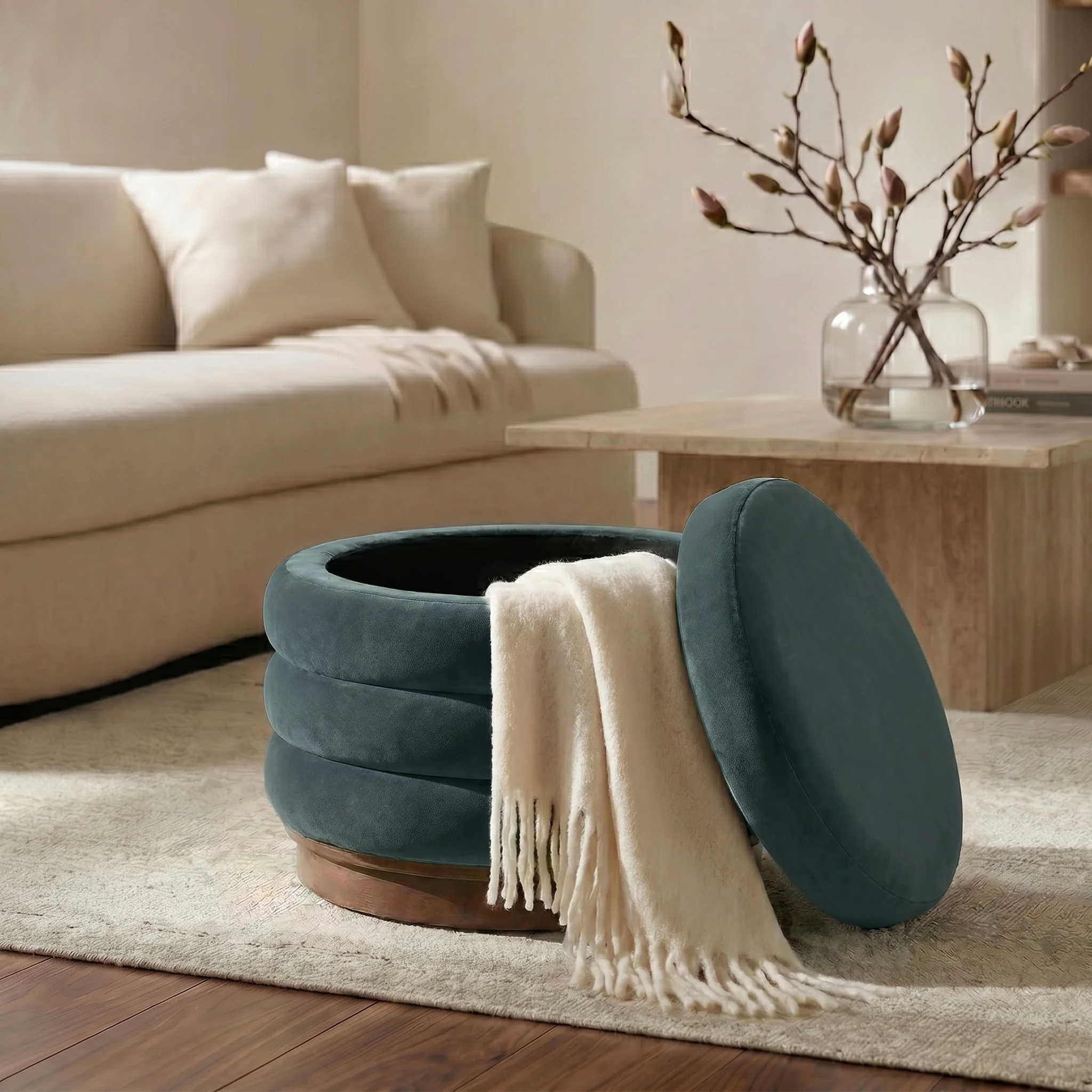 Paros Storage Ottoman | Shadow Teal - Image 4