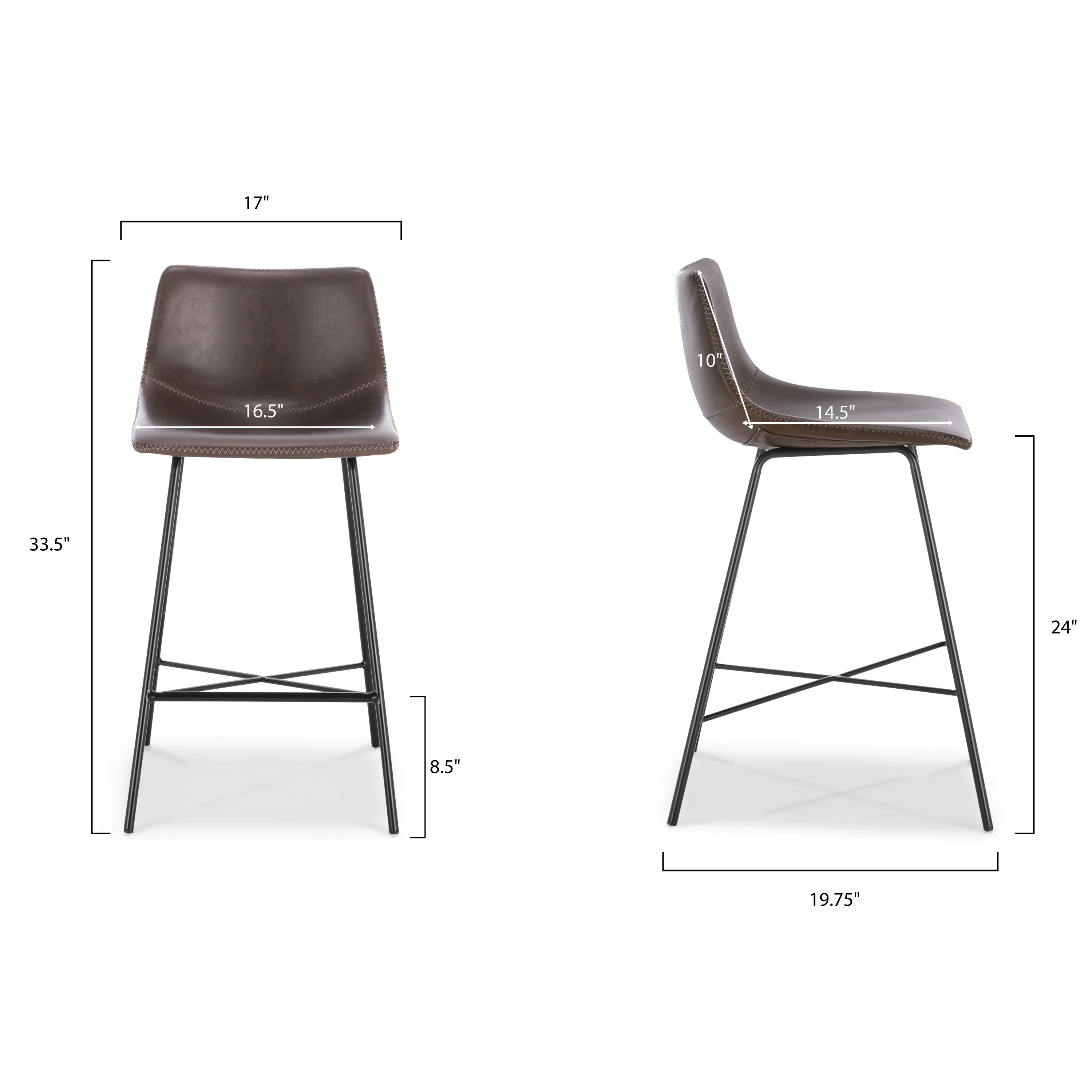 Paxton 24” Counter Height Stool | Brown | Set of 3 - Image 9