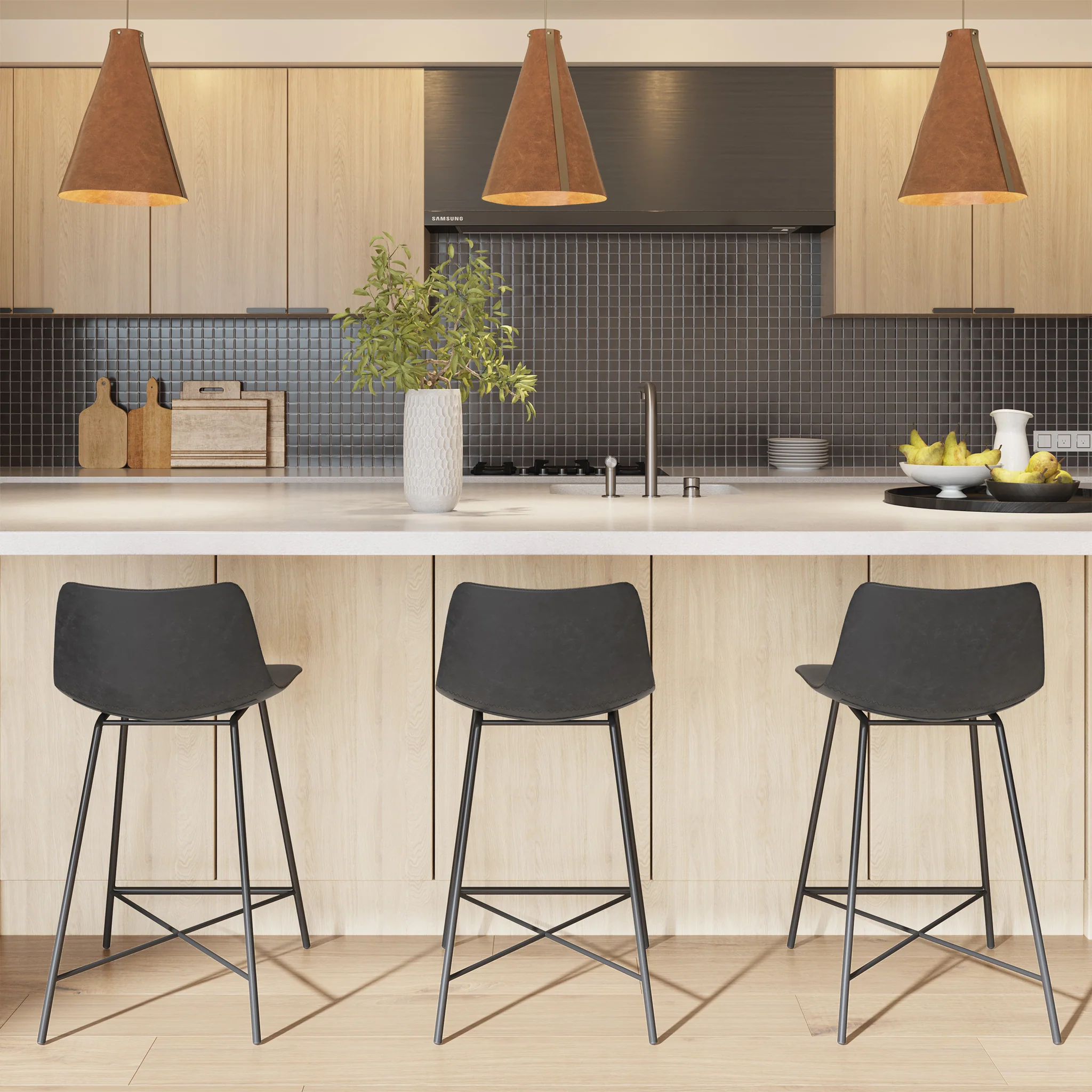 Paxton 24” Counter Height Stool | Grey | Set of 3 - Image 3