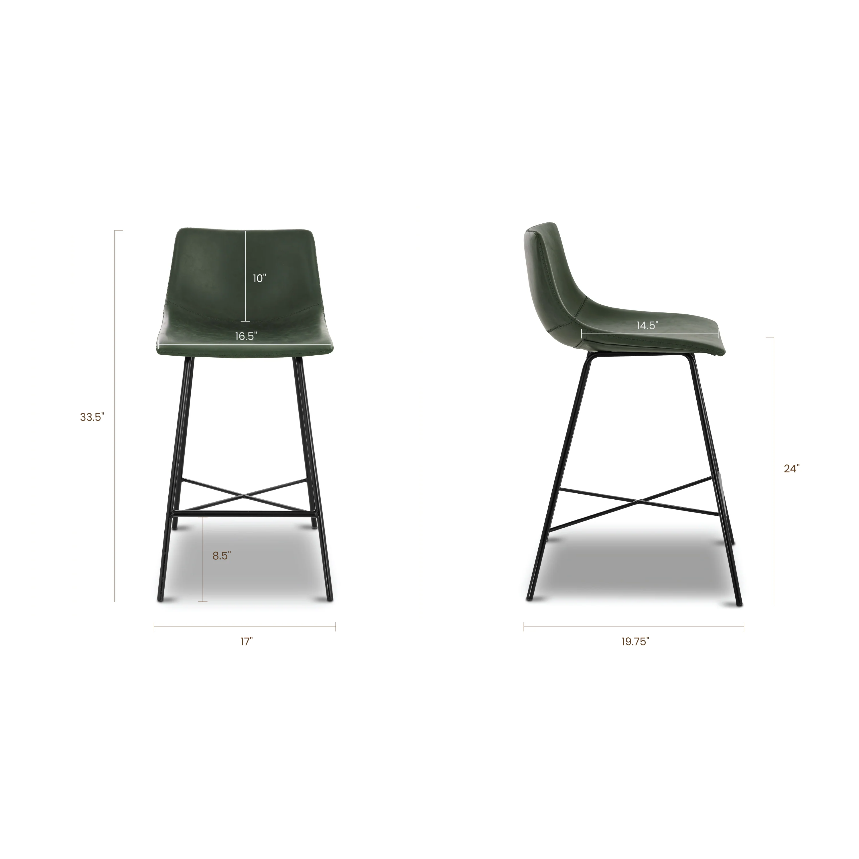 Paxton 24” Counter Height Stool | Ivy Green | Set of 3 - Image 9