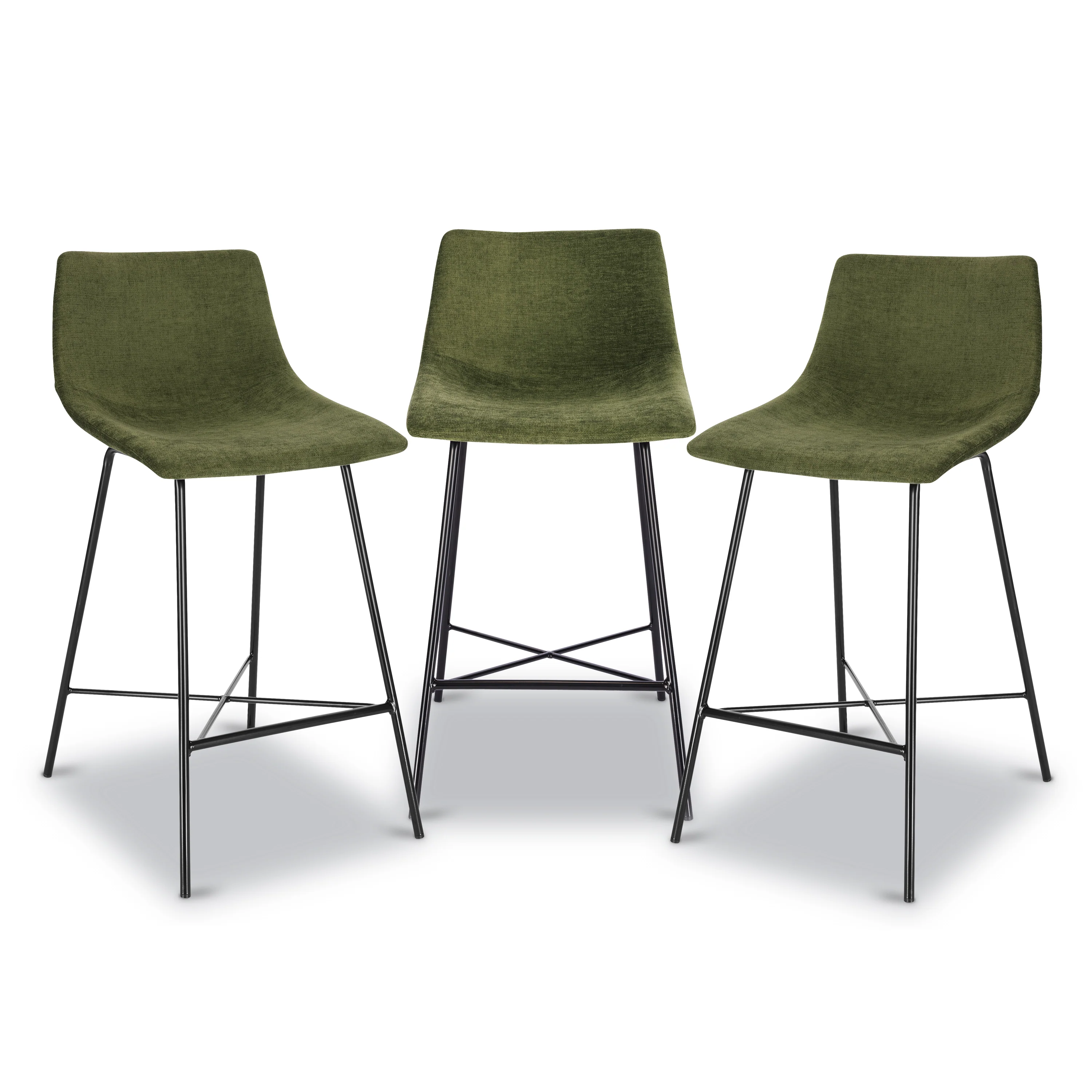 Paxton 24” Velvet Counter Stool | Distressed Green Velvet | Set of 3 - Image 3
